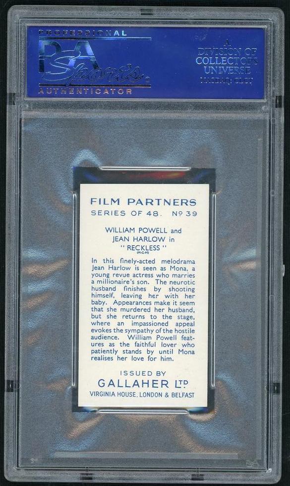 1935 Gallaher Ltd. Film Partners Jean Harlow/William Powell #39 PSA 9 - Image 2