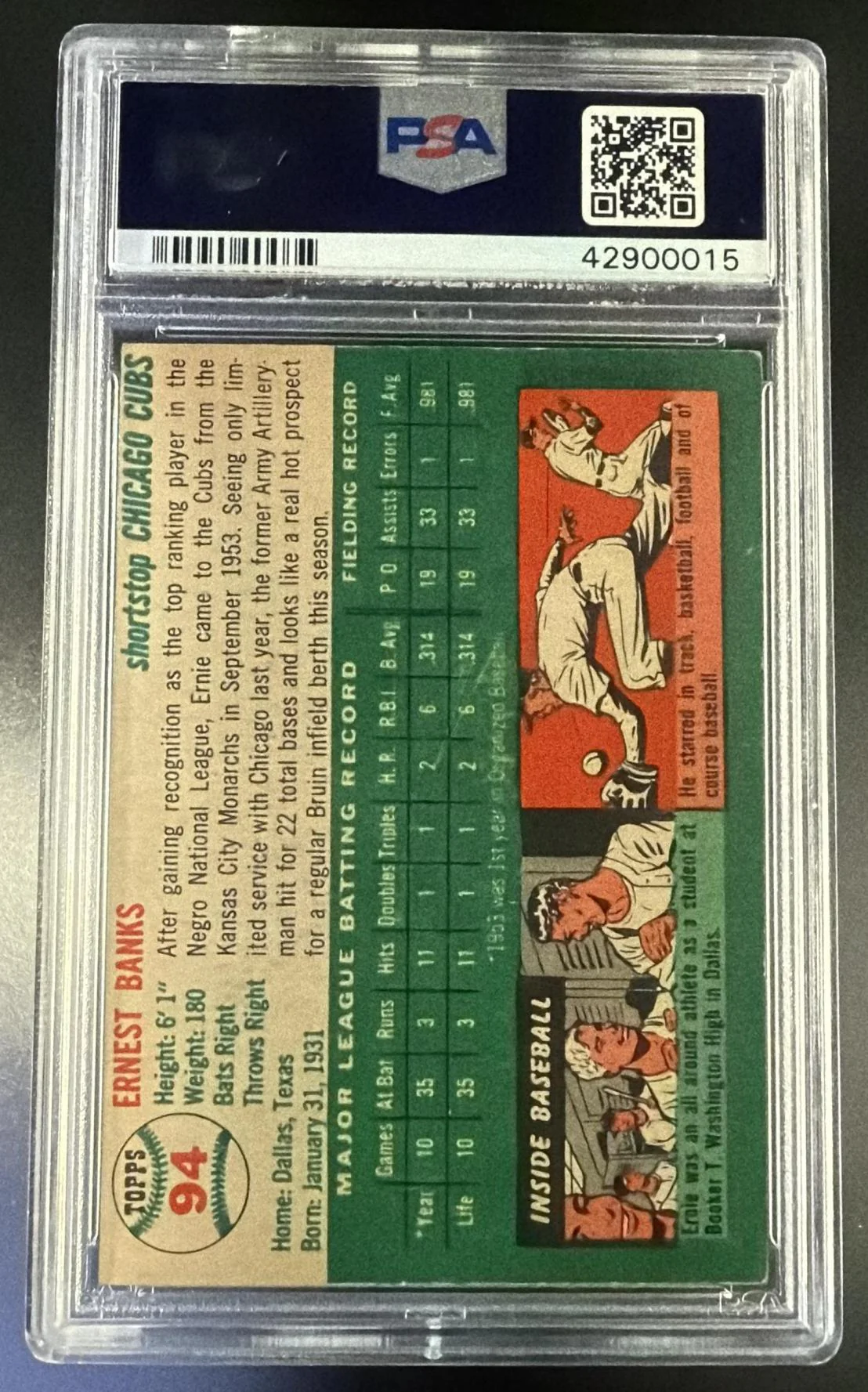 1954 Topps Ernie Banks #94 PSA 5 - Image 2