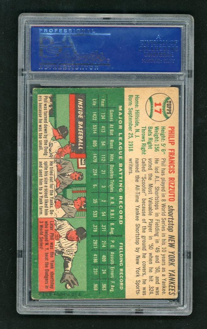 1954 Topps Phil Rizzuto #17 PSA 4 - Image 2