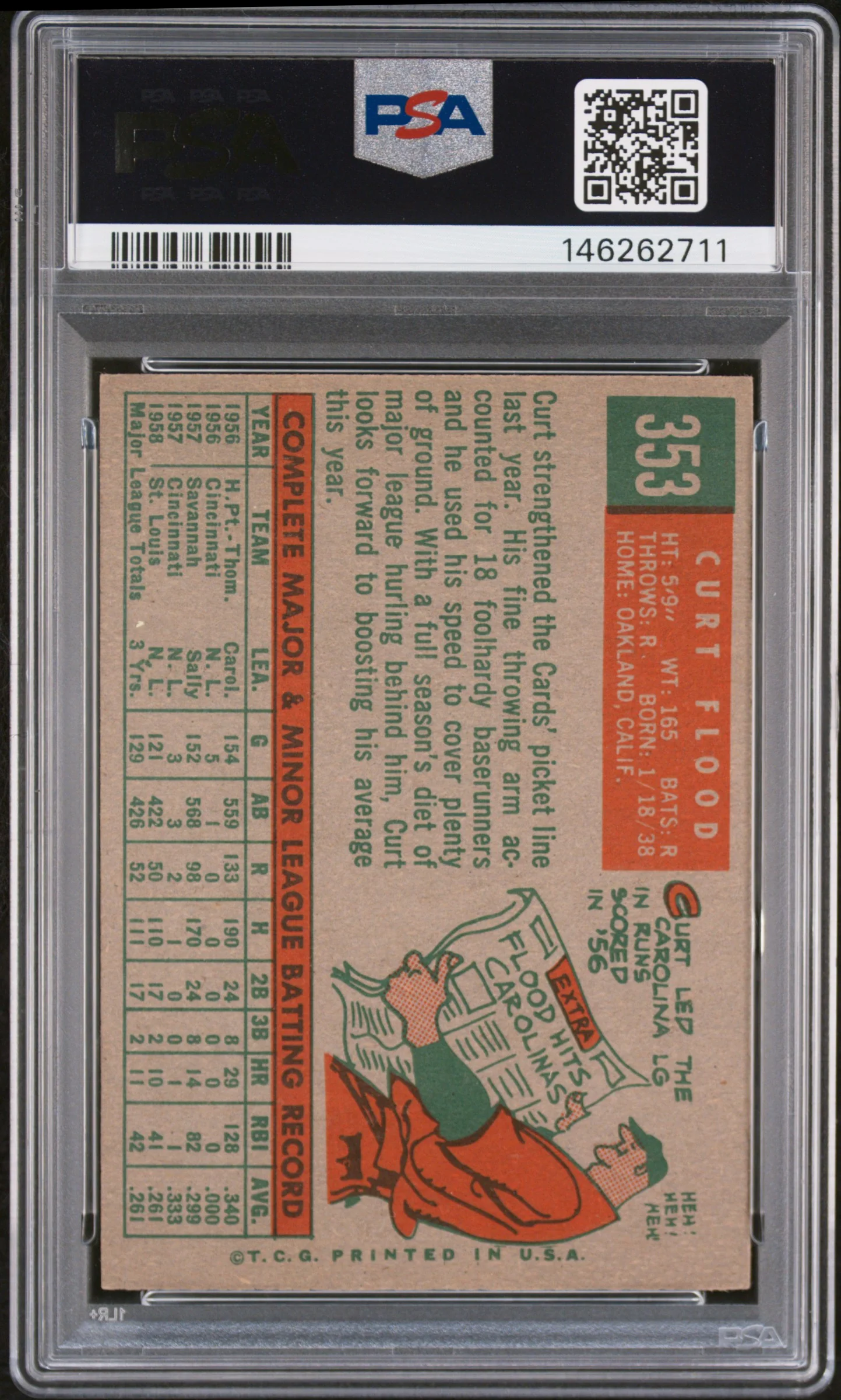 1959 Topps Curt Flood #353 PSA 7 - Image 2