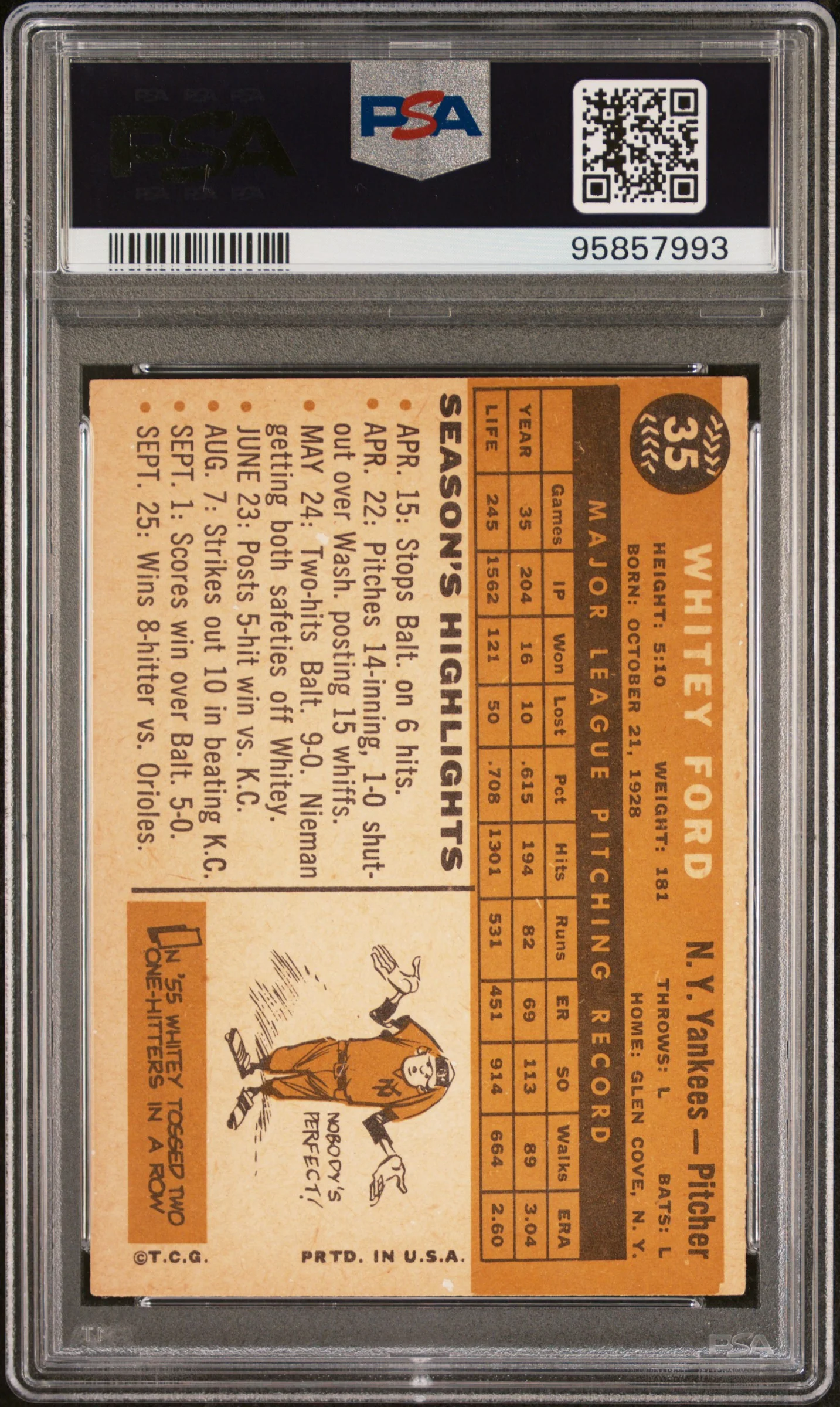 1960 Topps Whitey Ford #35 PSA 5 - Image 2