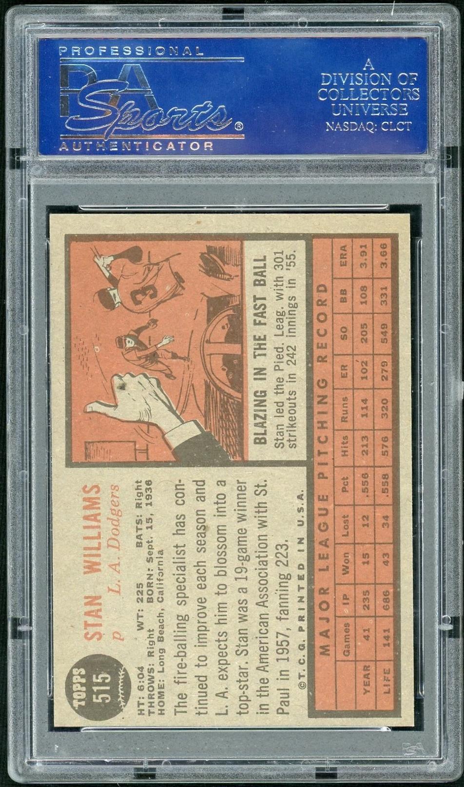 1962 Topps Stan Williams #515 PSA 8 - Image 2