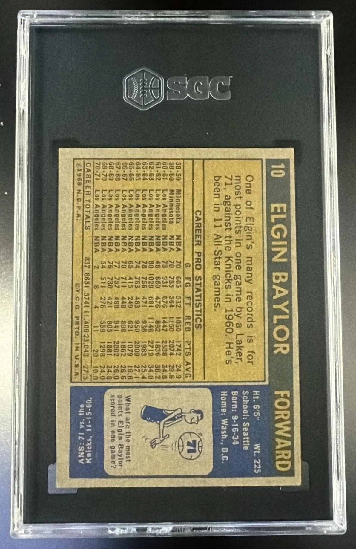 1971 Topps #10 Elgin Baylor SGC 4 - Image 2