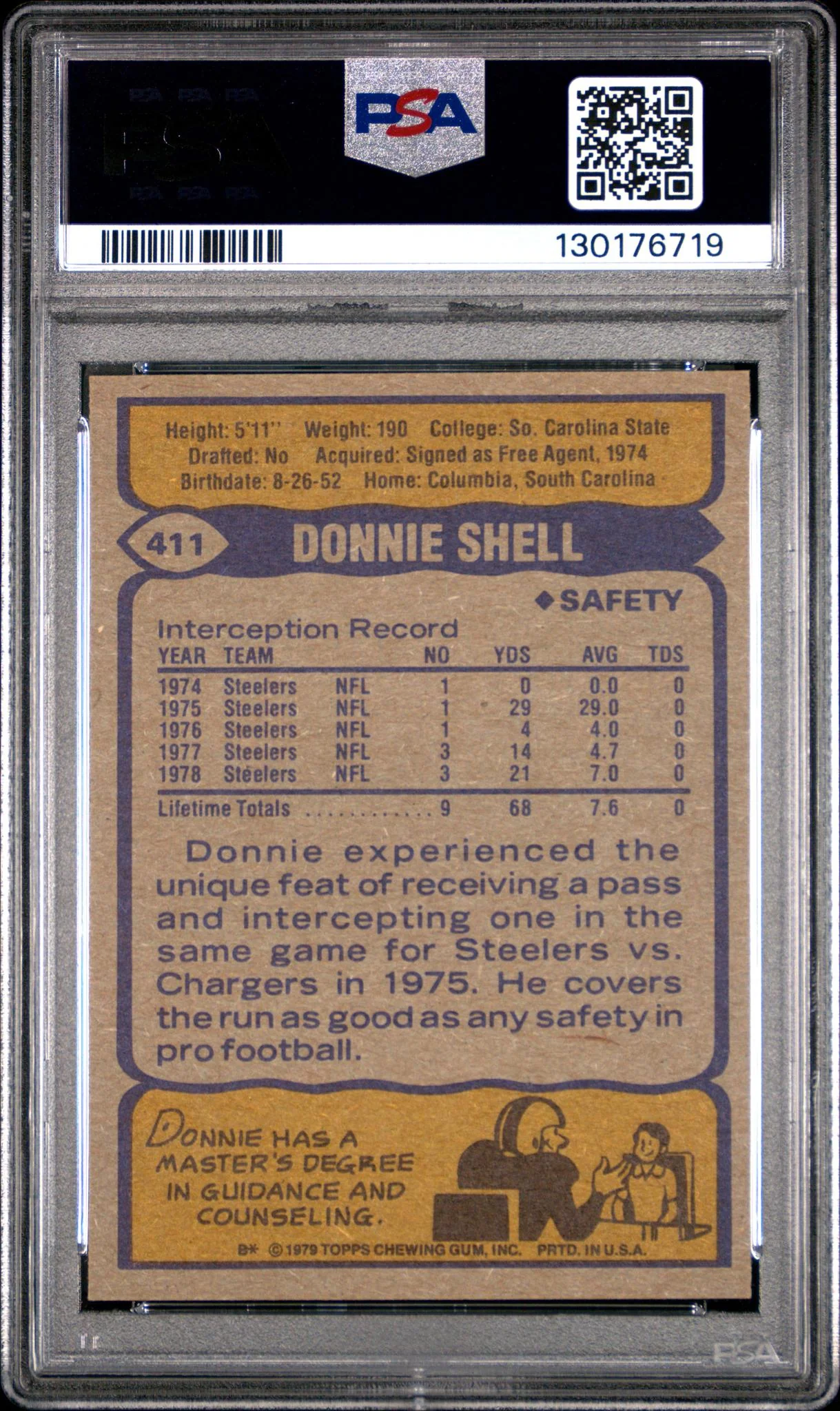 1979 Topps Donnie Shell #411 PSA 7 - Image 2