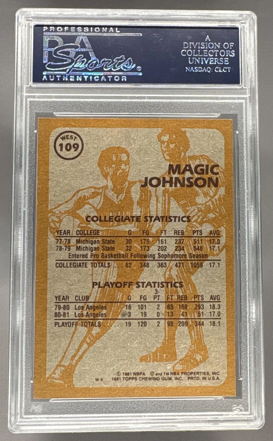 1981 Topps West Magic Johnson #W109 PSA 9 - Image 2