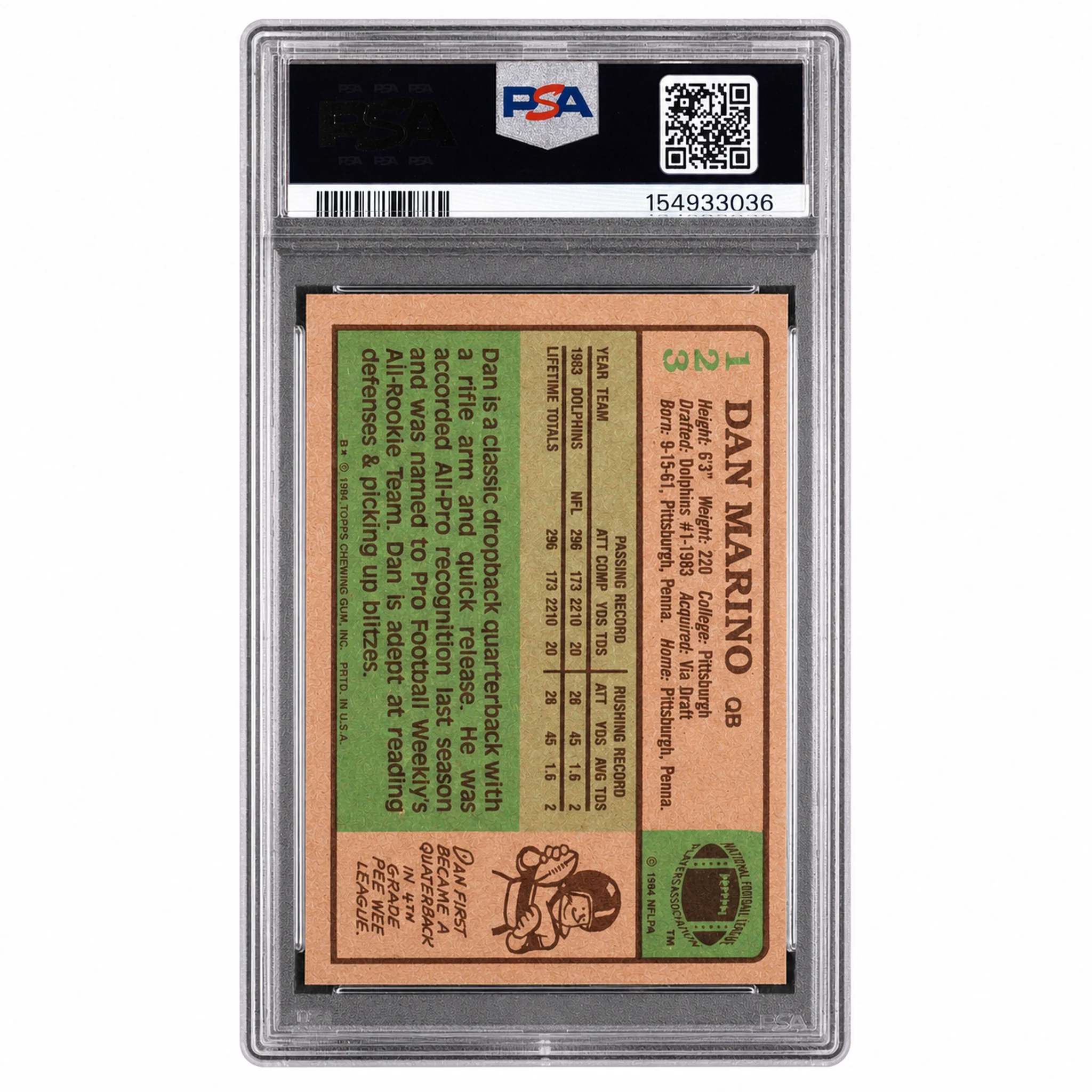 1984 Topps Dan Marino #123 PSA 8 - Image 2