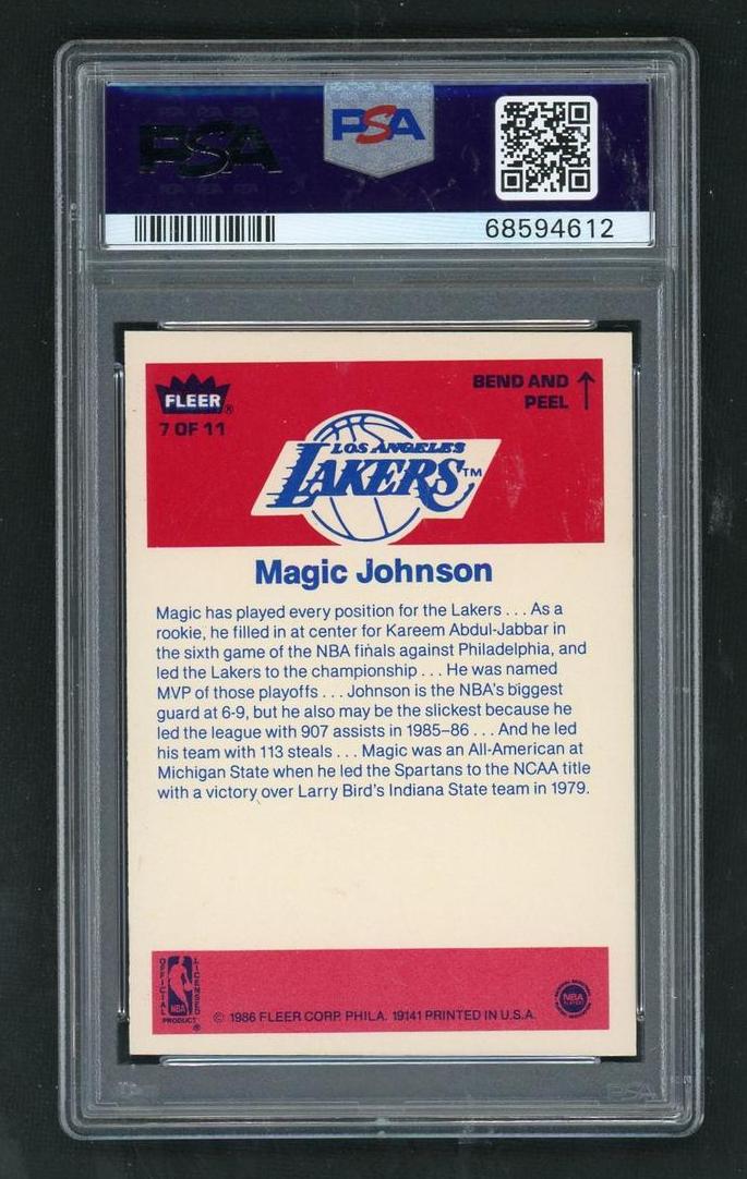 1986 Fleer Stickers Magic Johnson #7 PSA 6 - Image 2