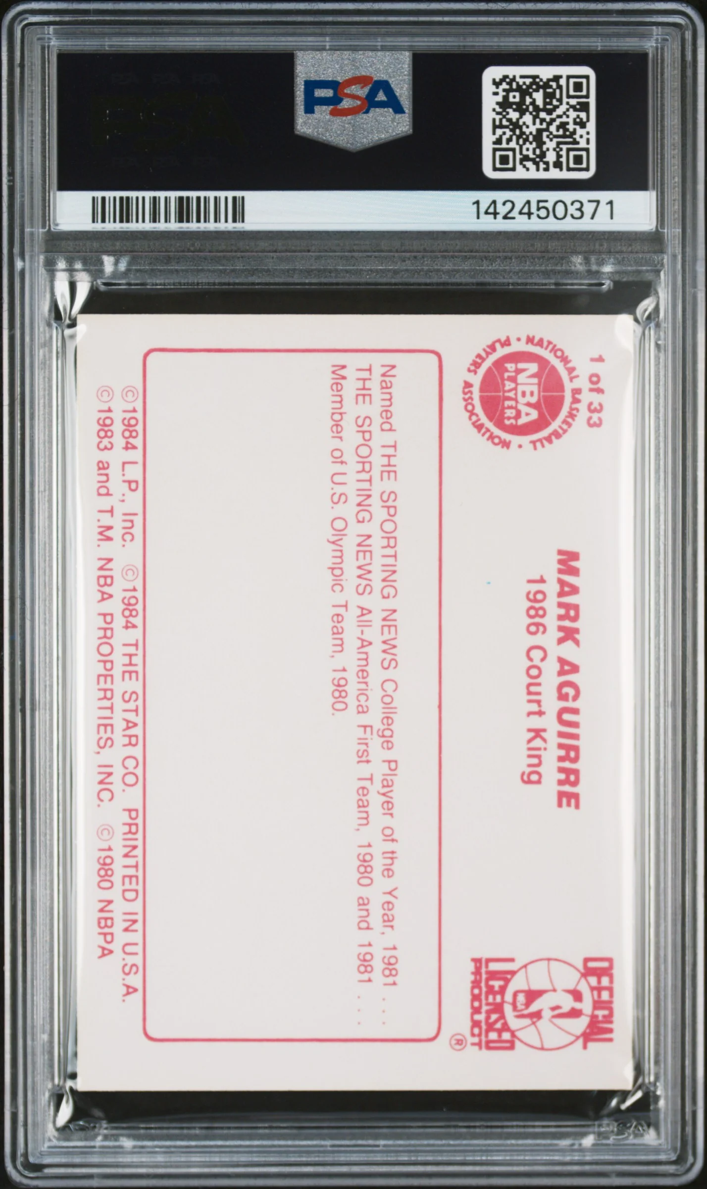 1986 Star Court Kings Mark Aguirre #1 /1 PSA 6 - Image 2
