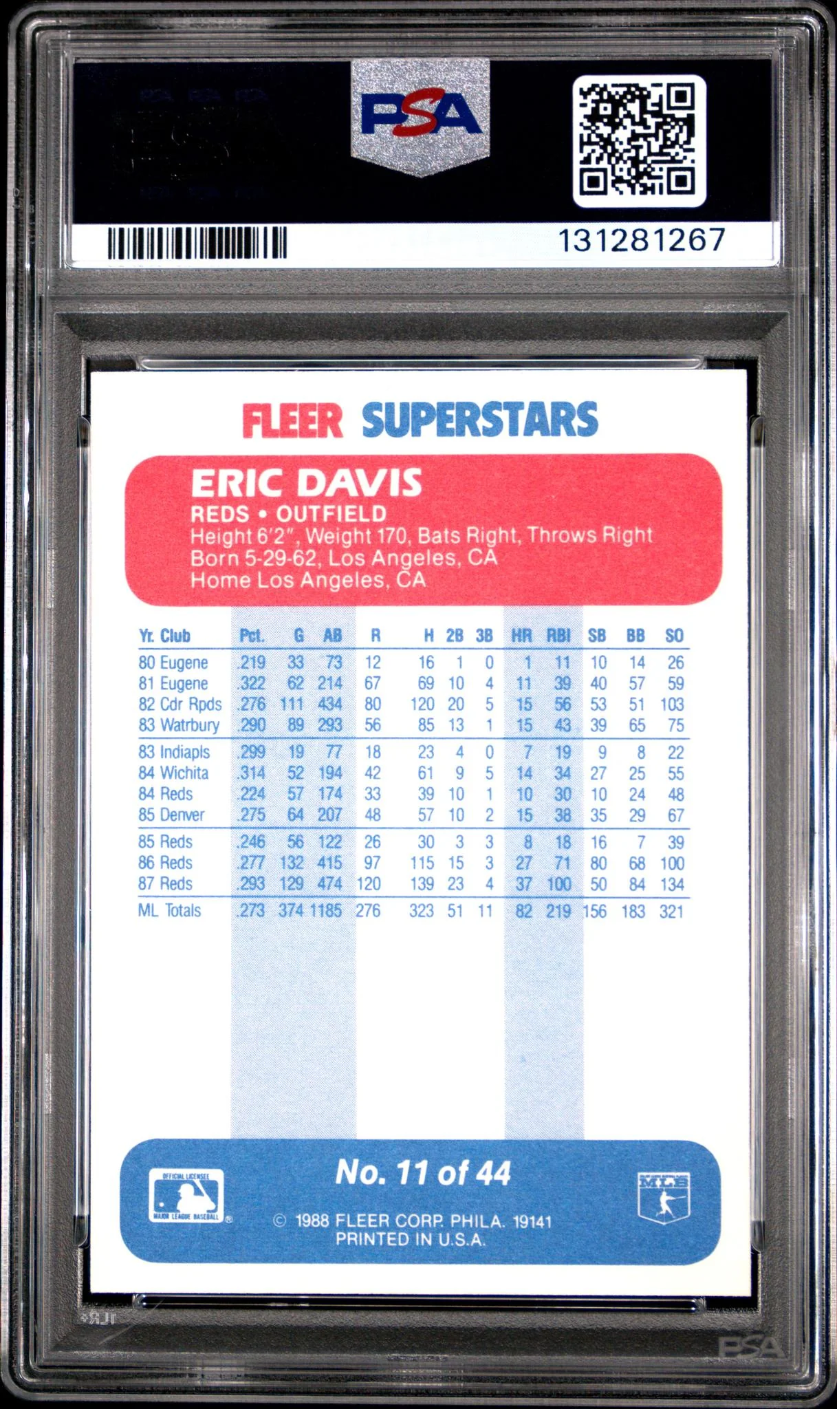 1988 Fleer Superstars Eric Davis #11 /44 PSA 10 - Image 2