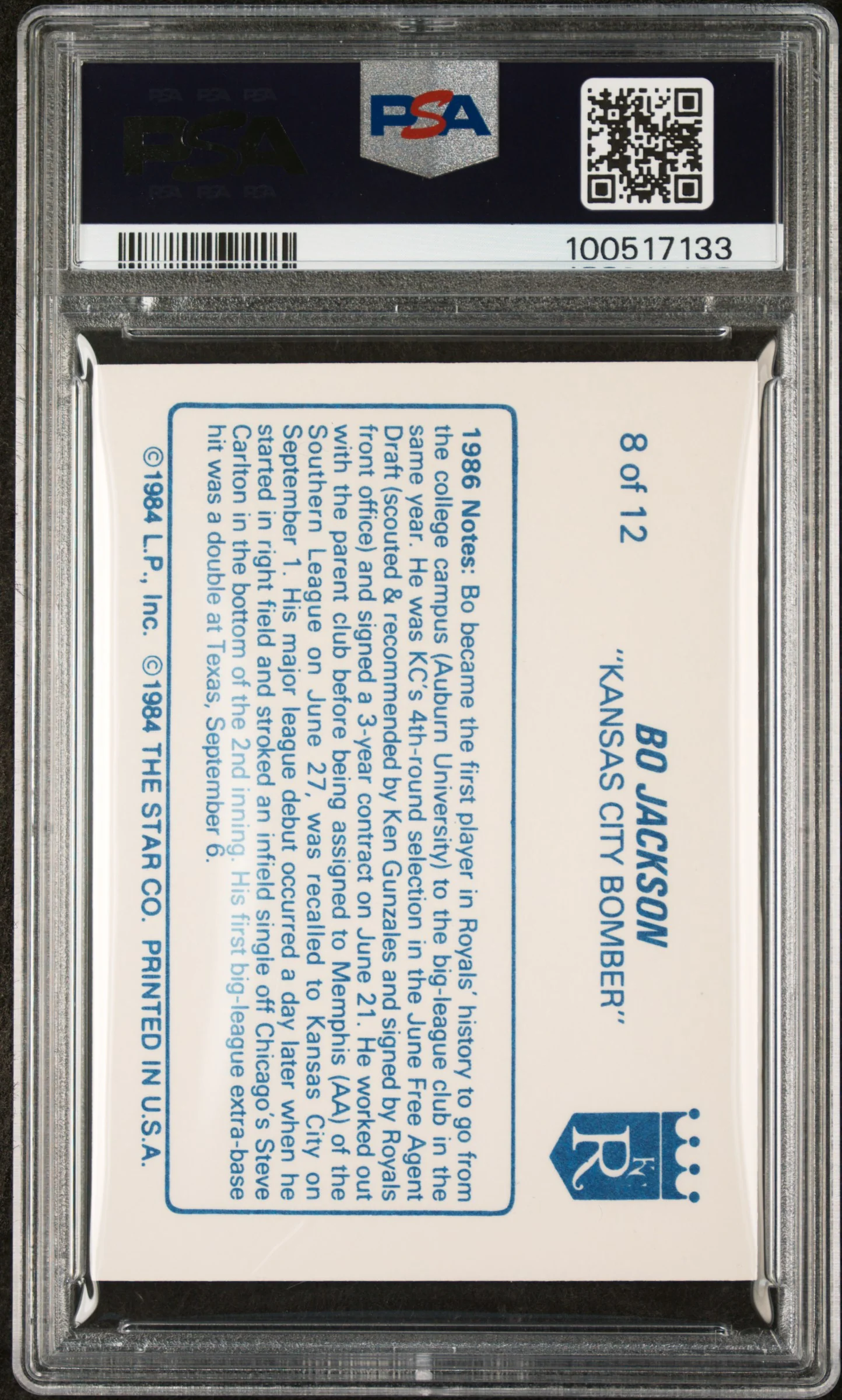 1988 Star Bo Jackson Pro Info 1-Glossy Bo Jackson #8 PSA 8 - Image 2