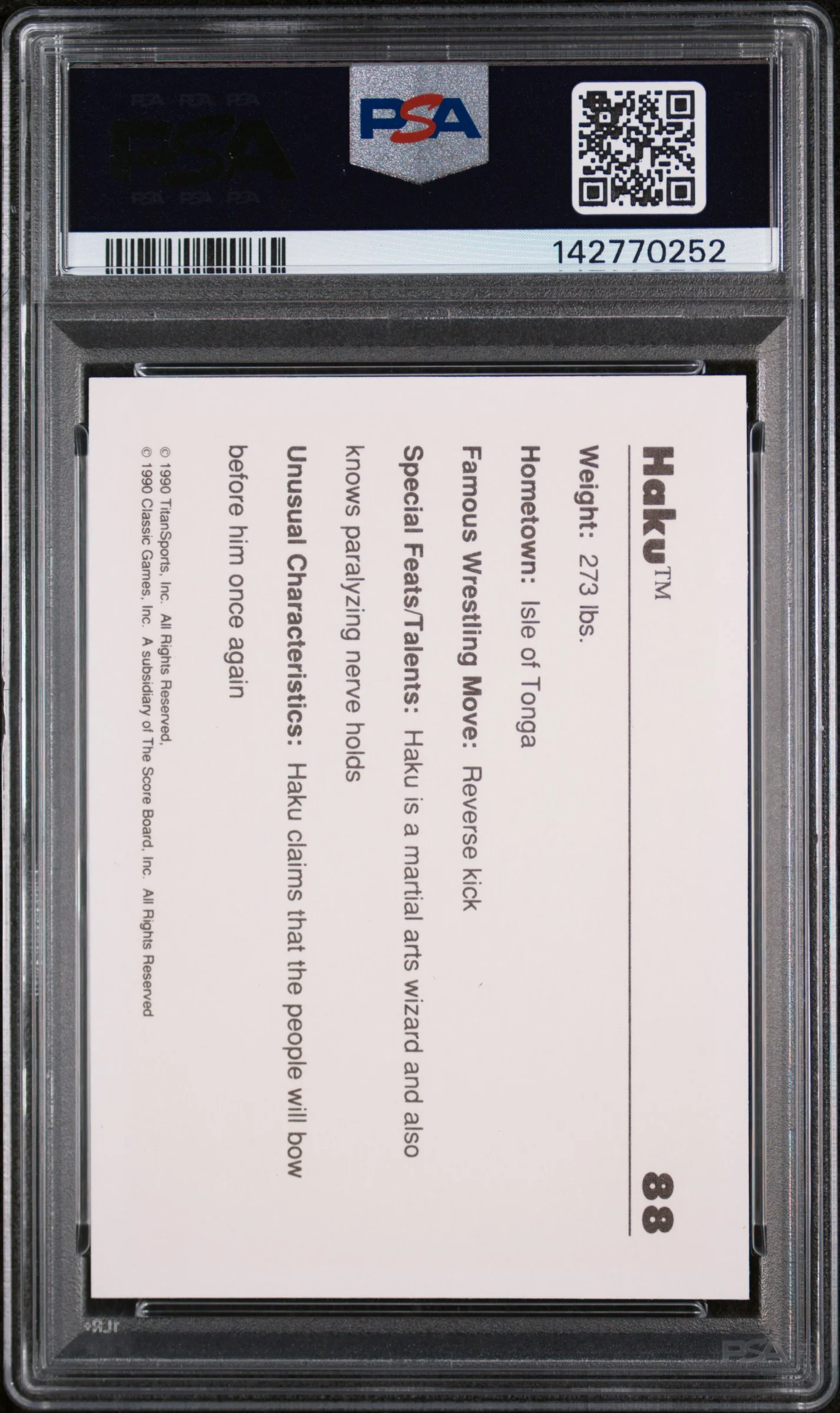 1990 Classic WWF Haku #88 PSA 9 - Image 2