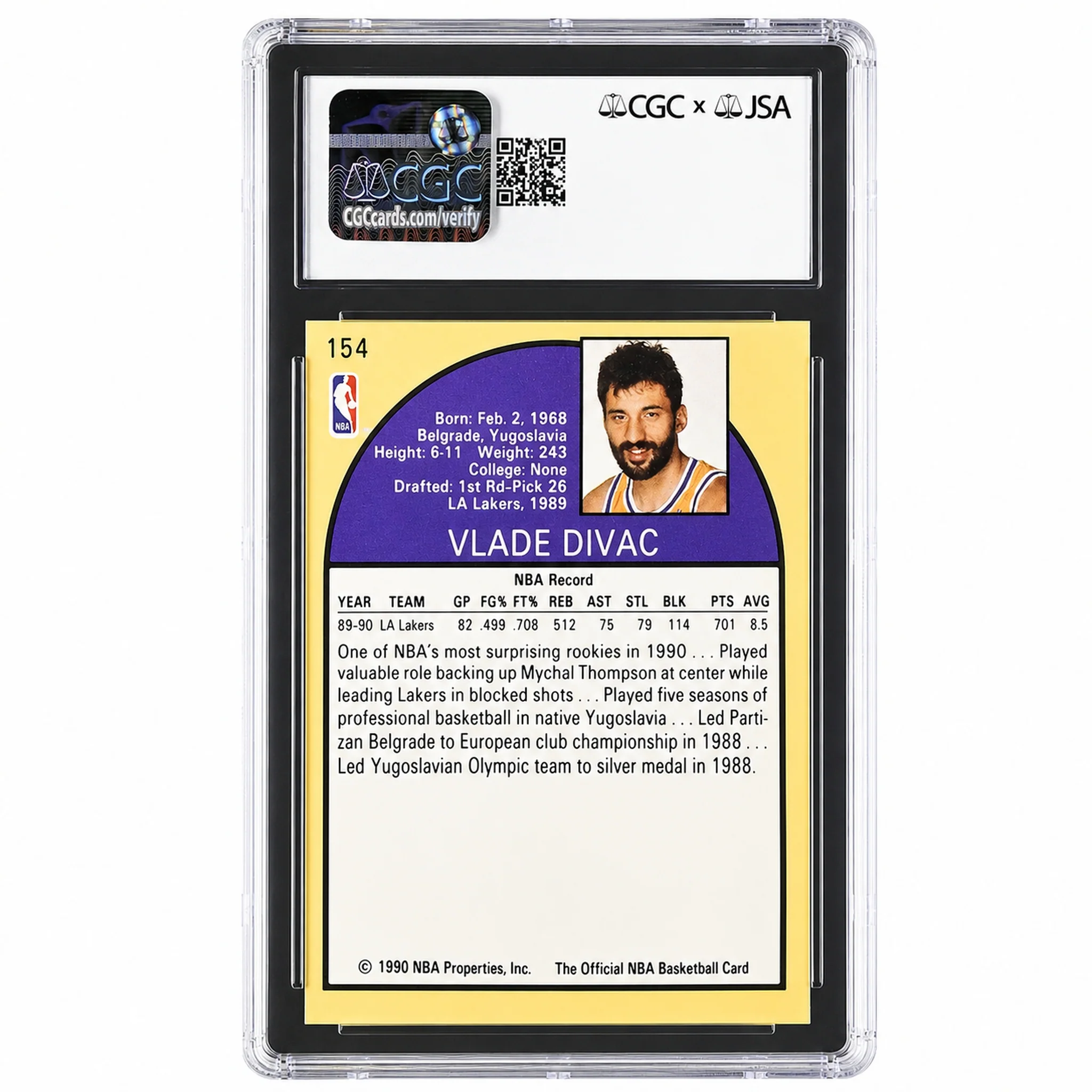 1990 Hoops #154 Vlade Divac CGC x JSA 10 - Image 2