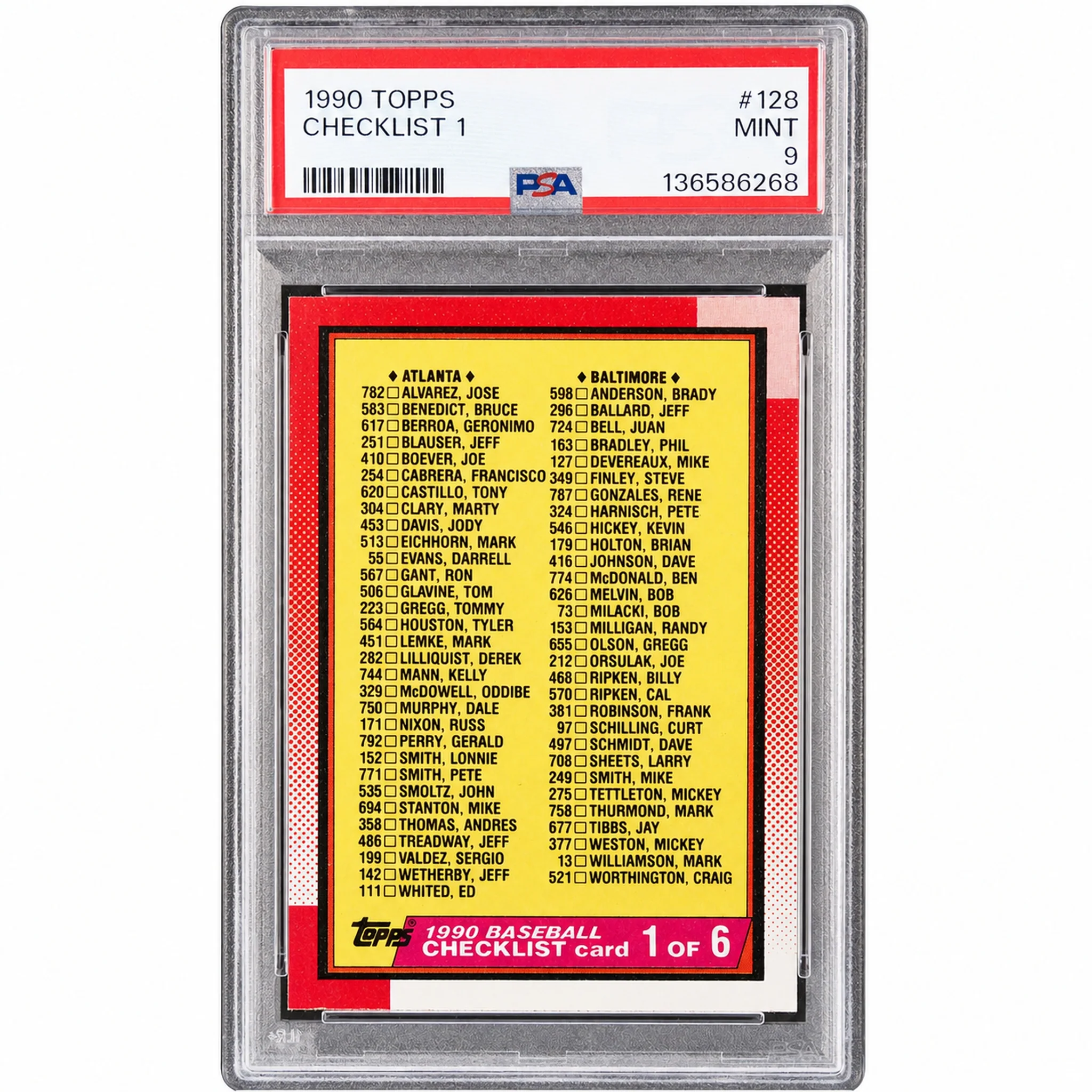 1990 Topps Checklist 1 #128 PSA 9