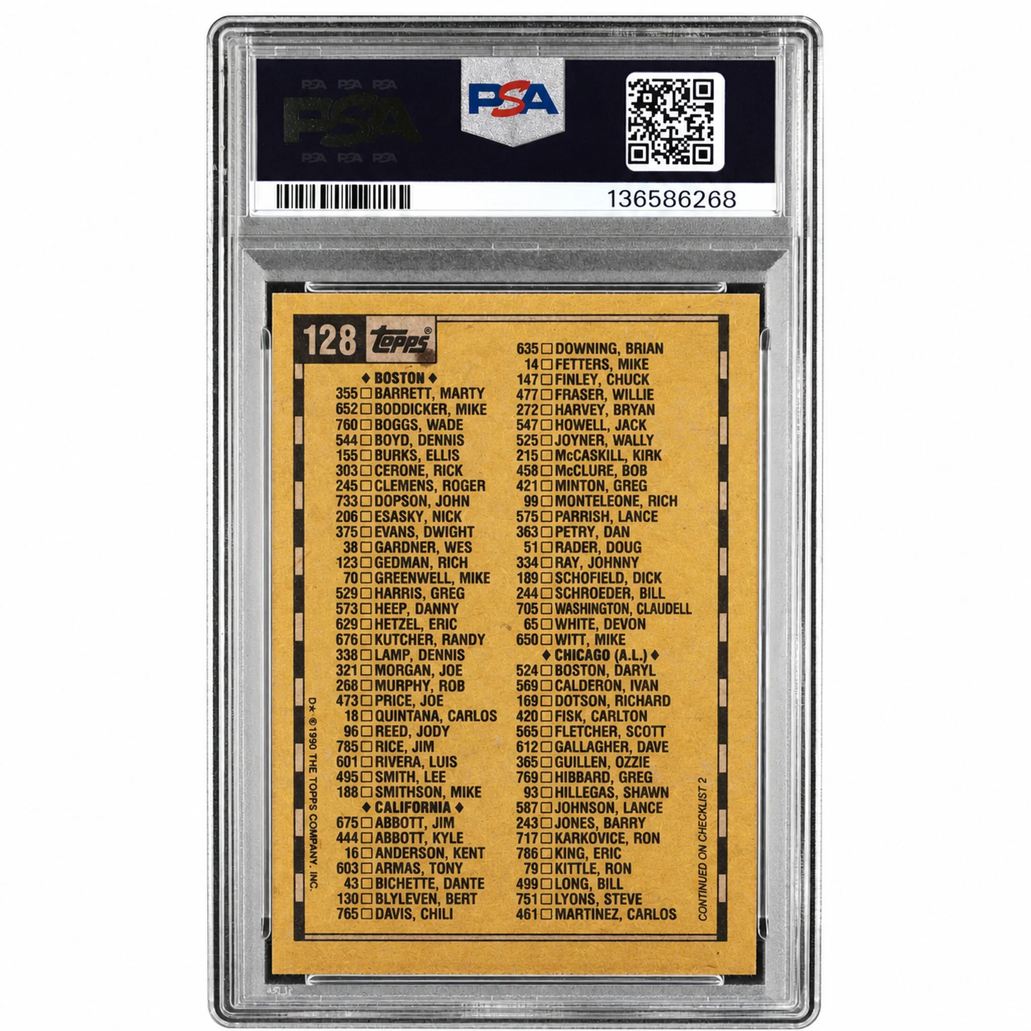1990 Topps Checklist 1 #128 PSA 9 - Image 2