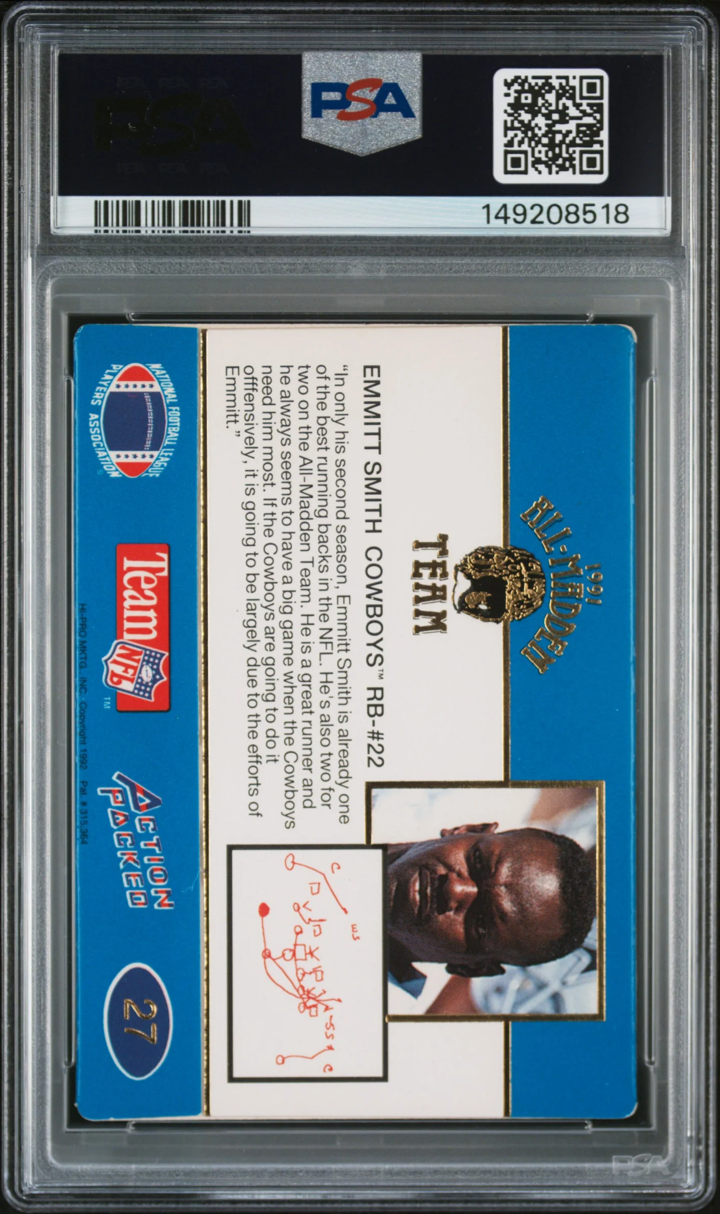1991 Action Packed All-Madden All -Madden -24kt. Gold Emmitt Smith #27G PSA 7 - Image 2