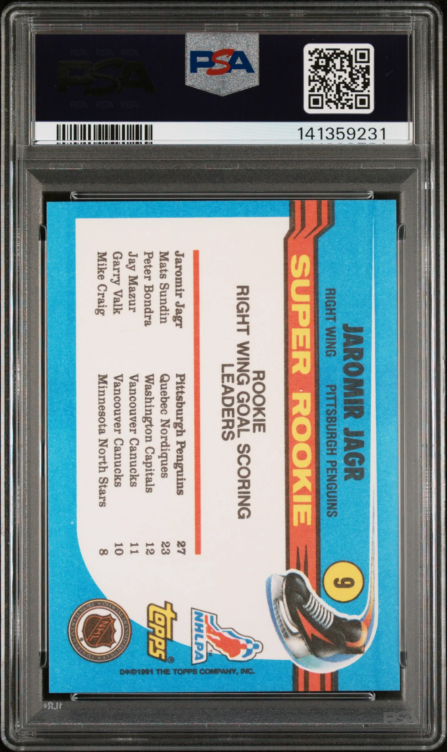 1991 Topps Jaromir Jagr #9 PSA 10 - Image 2
