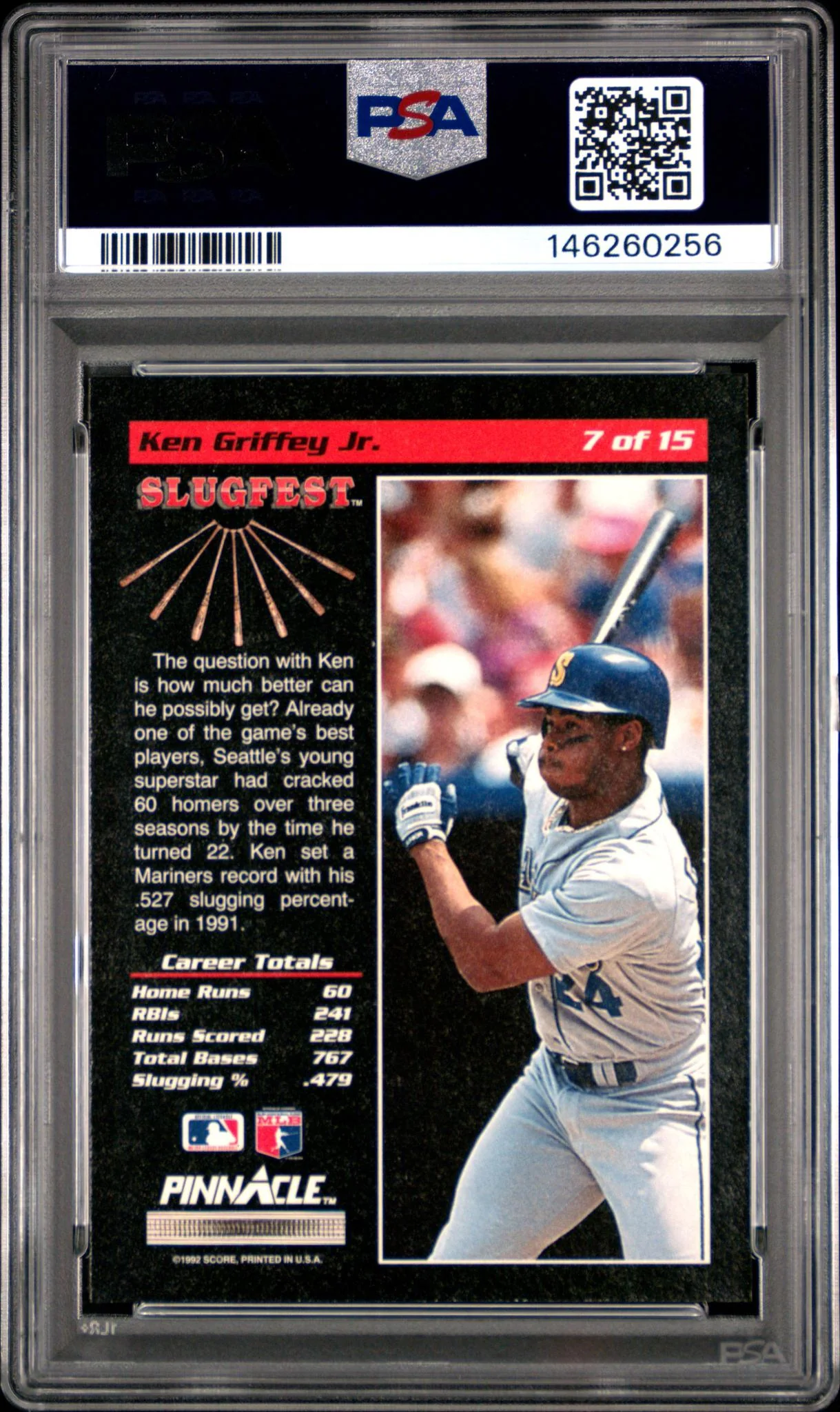 1992 Panini Pinnacle Slugfest Ken Griffey Jr. #7 PSA 9 - Image 2