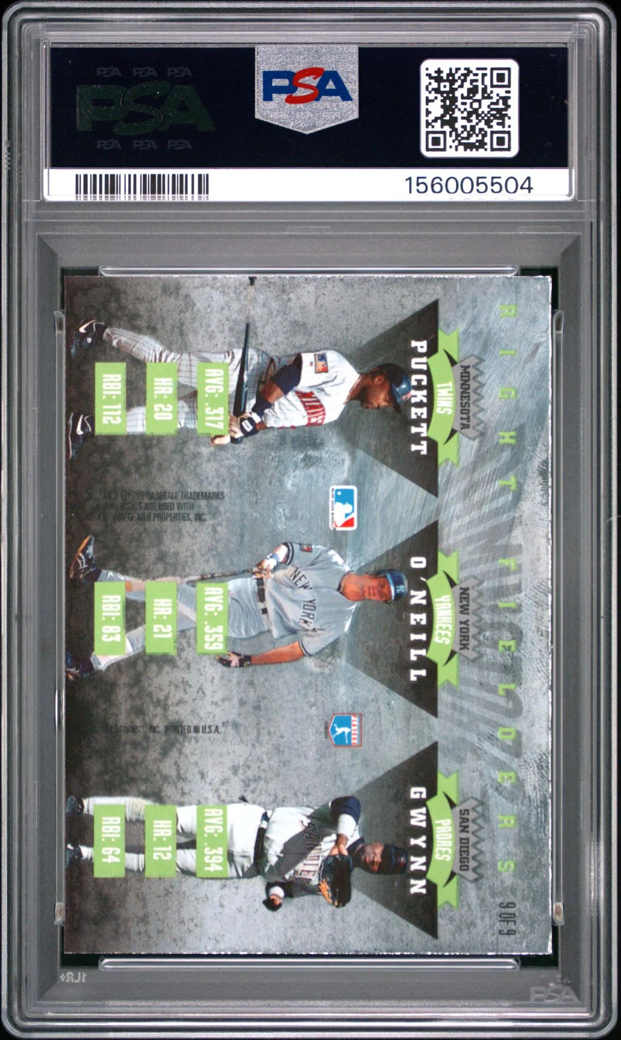 1995 Donruss Dominators Gwynn/O'Neill/Puckett #9 PSA 9 - Image 2