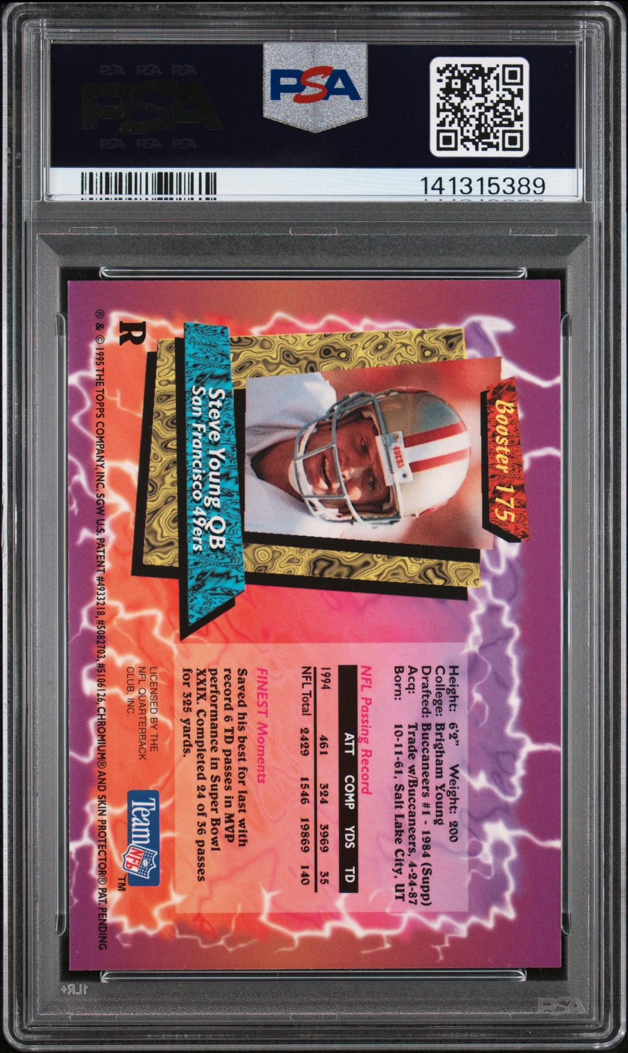 1995 Finest Booster Refractor W/Coating Steve Young #175 PSA 8 - Image 2