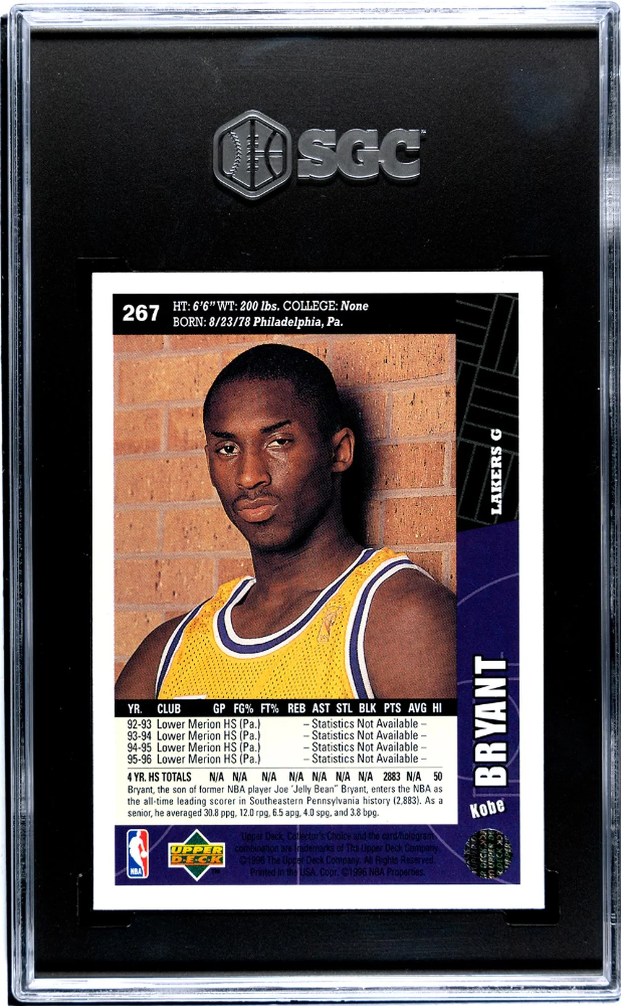 1996 Collector's Choice #267 Kobe Bryant SGC 9 - Image 2