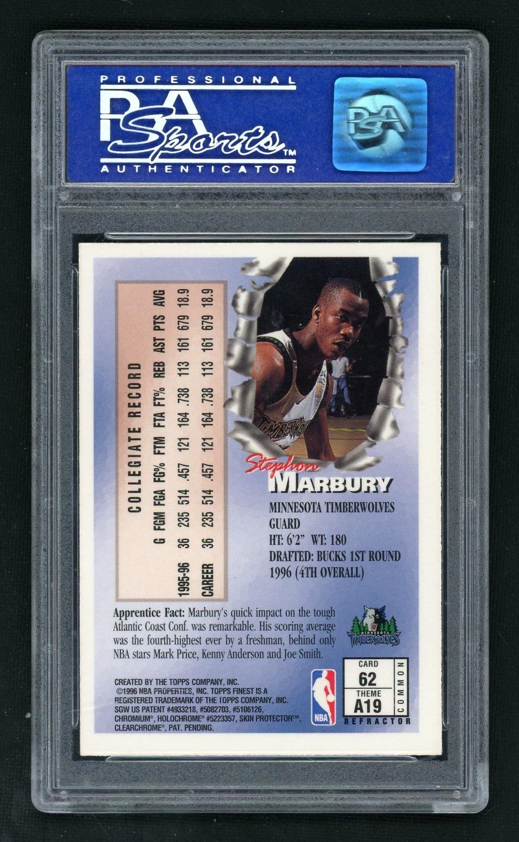 1996 Finest Refractor Stephon Marbury #62 PSA 9 - Image 2