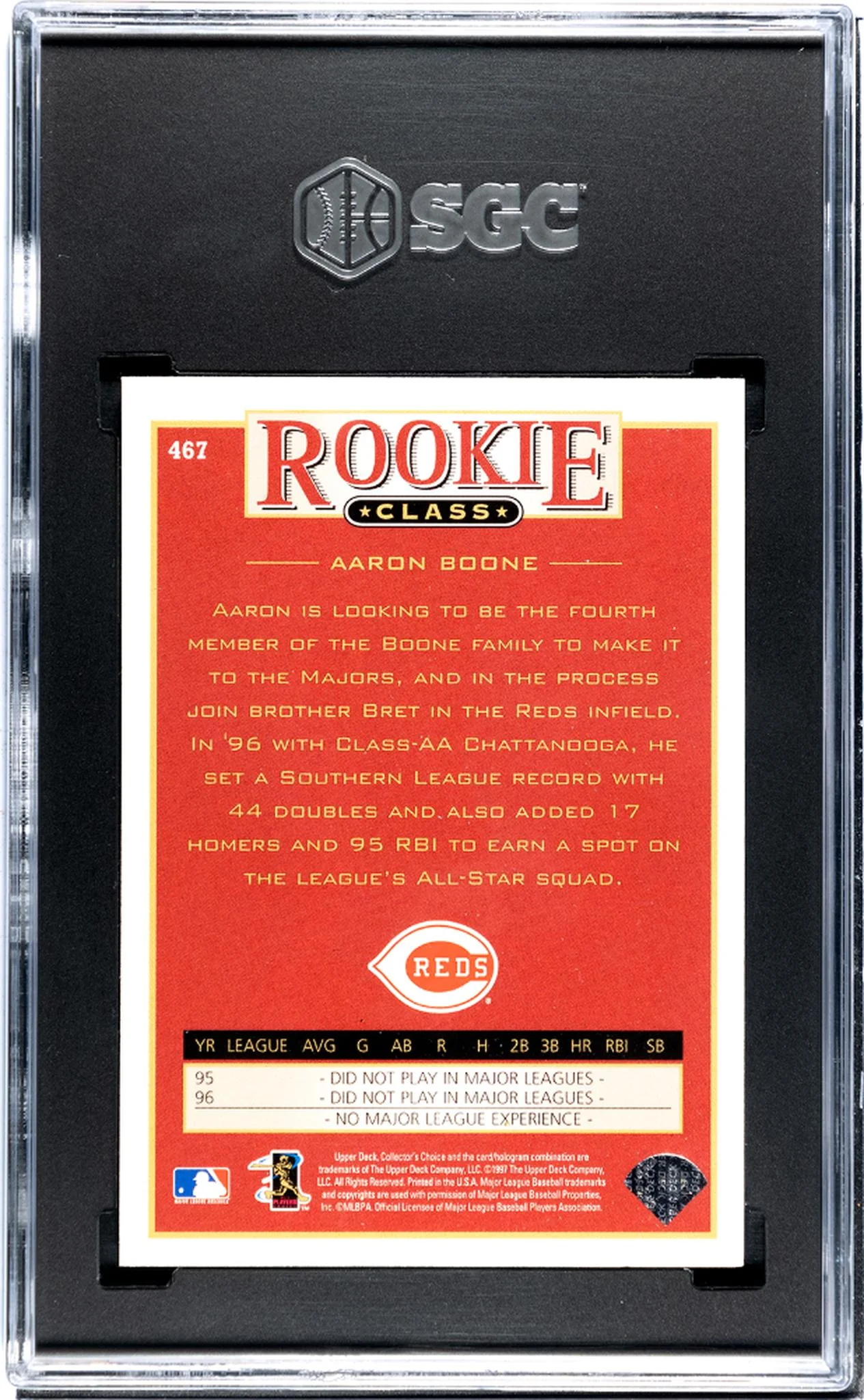 1997 Collector's Choice #467 Aaron Boone Rookie Class SGC 7 - Image 2
