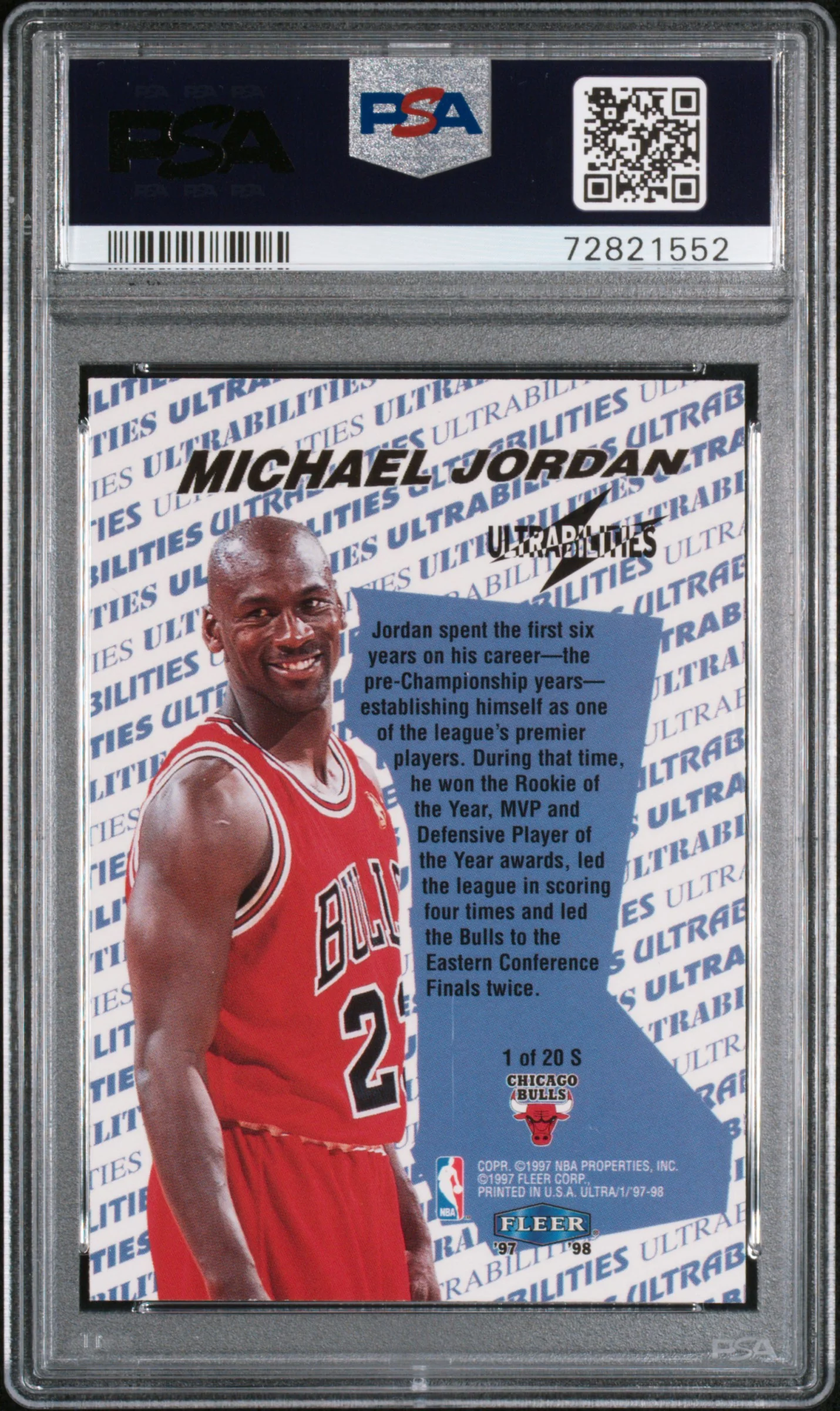 1997 Ultra Bilities Michael Jordan #1 /1 PSA 7 - Image 2