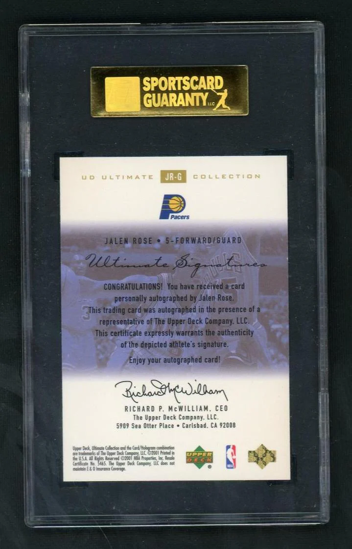 2000 Upper Deck Ultimate Collection JR-G Jalen Rose Ultimate Signatures Gold SGC 92 NM/MT+ Pacers Auto - Image 2