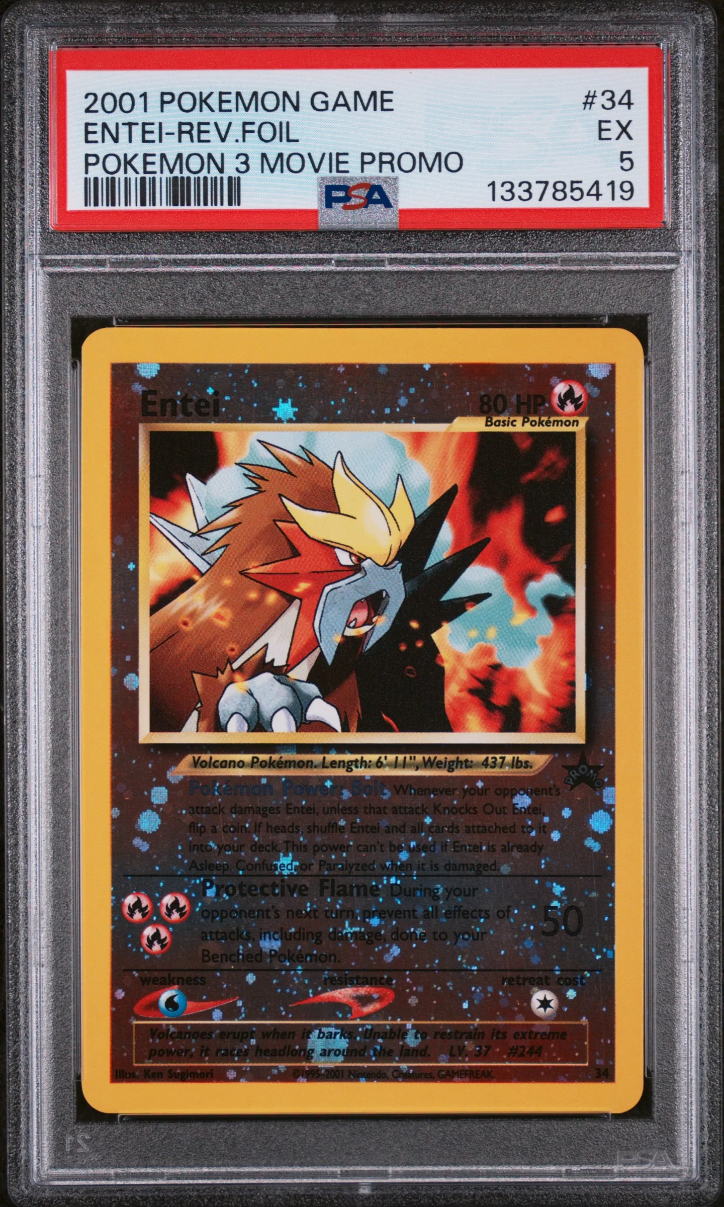2001 Pokemon Black Star Promo Spell of the Unown Movie Entei #34 PSA 5