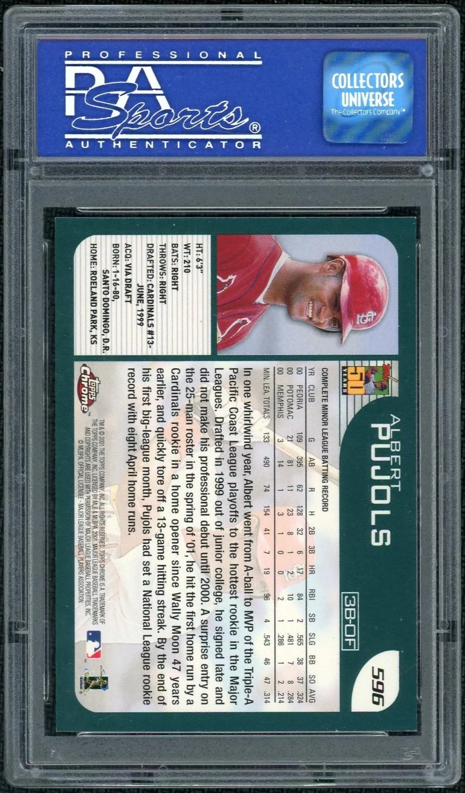 2001 Topps Chrome Albert Pujols #596 PSA 9 - Image 2
