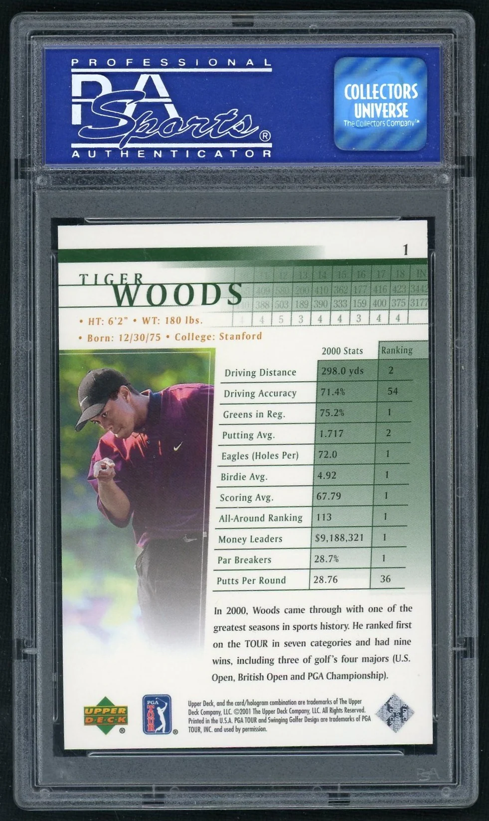 2001 Upper Deck Golf Tiger Woods #1 PSA 9 - Image 2