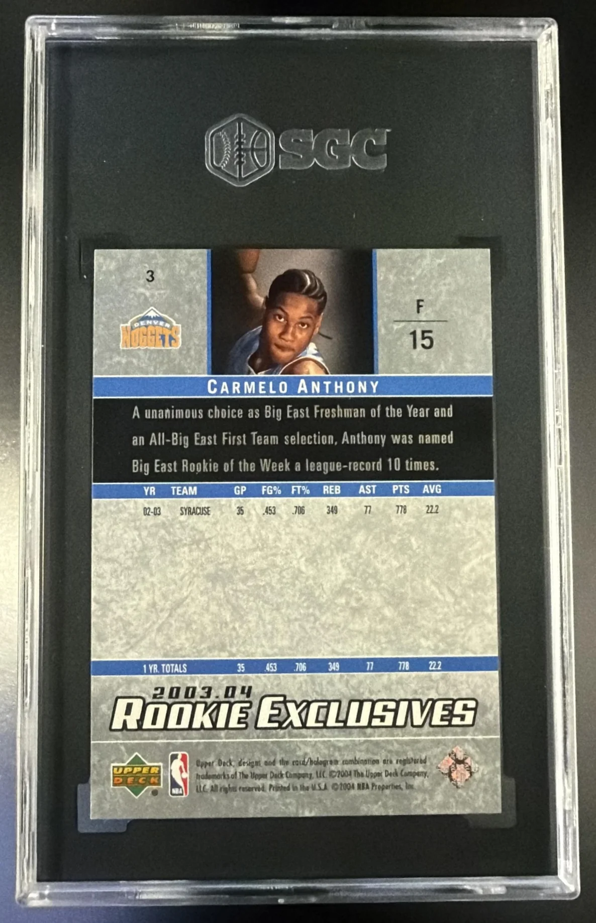 2003-04 Upper Deck 3 Carmelo Anthony - Image 2