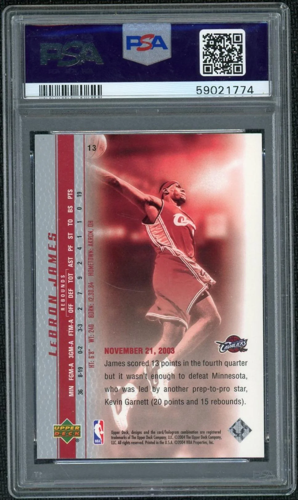 2003 Upper Deck Phenomenal Beginnings LeBron James #13 PSA 9 - Image 2