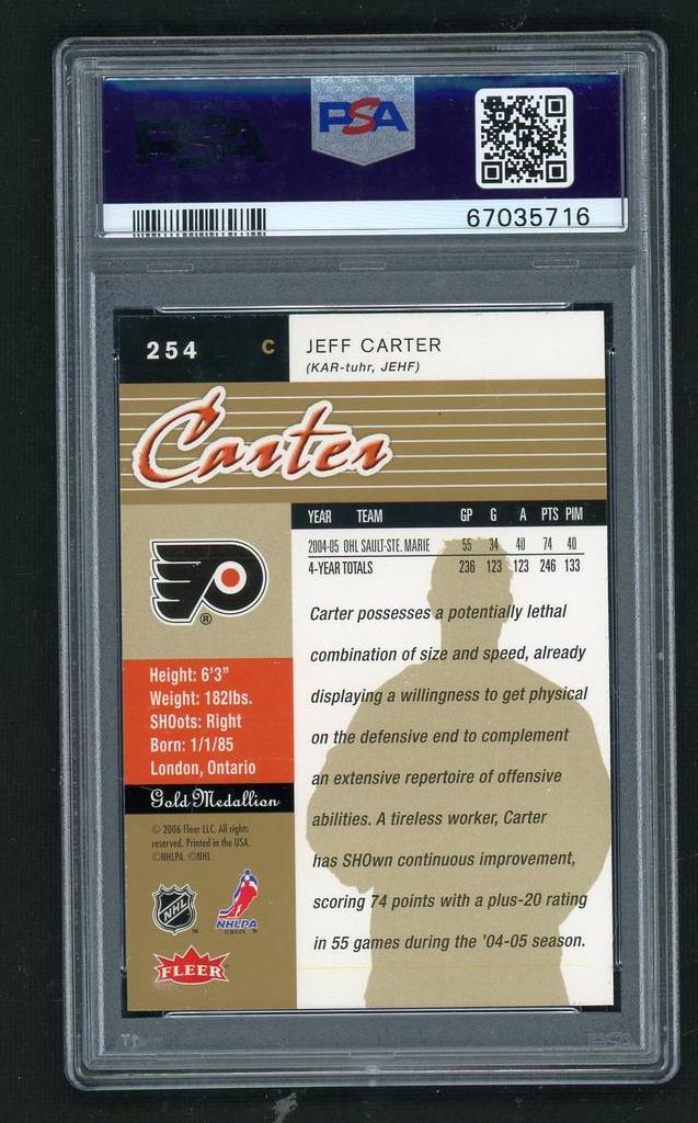 2005 Ultra Gold Medallion Jeff Carter #254 PSA 10 - Image 2