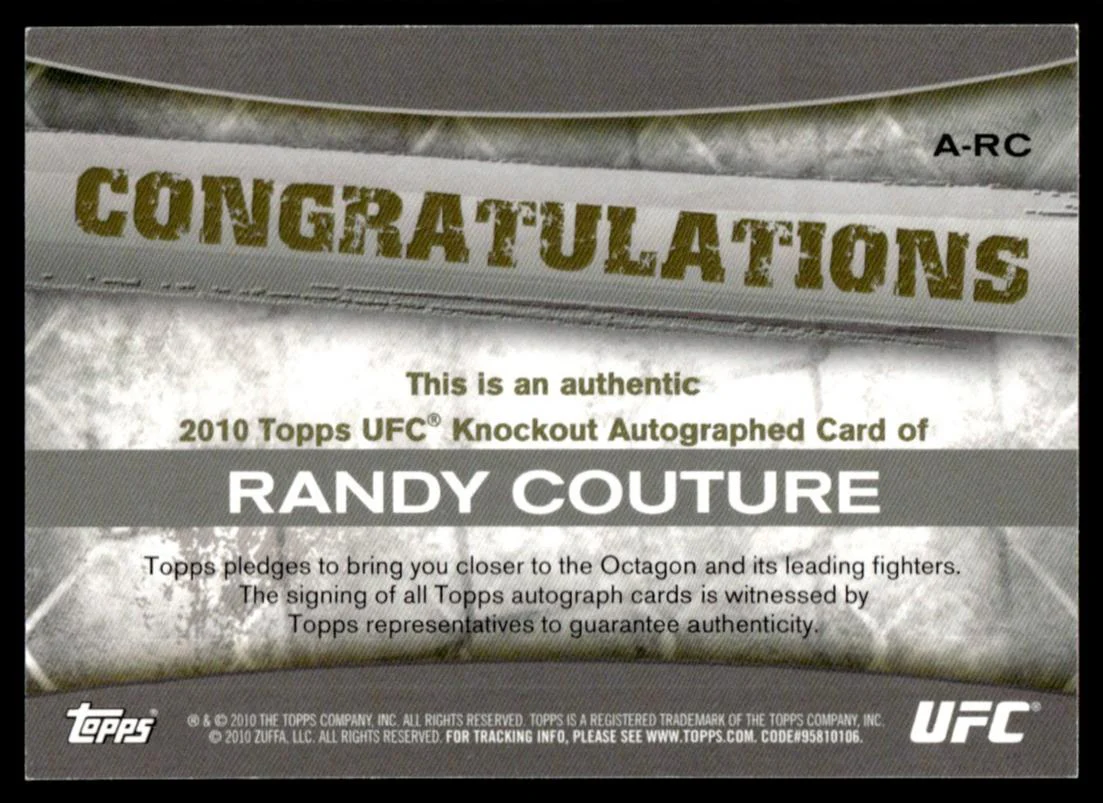 2010 Topps UFC Knockout A-RC Randy Couture /188 Auto - Image 2