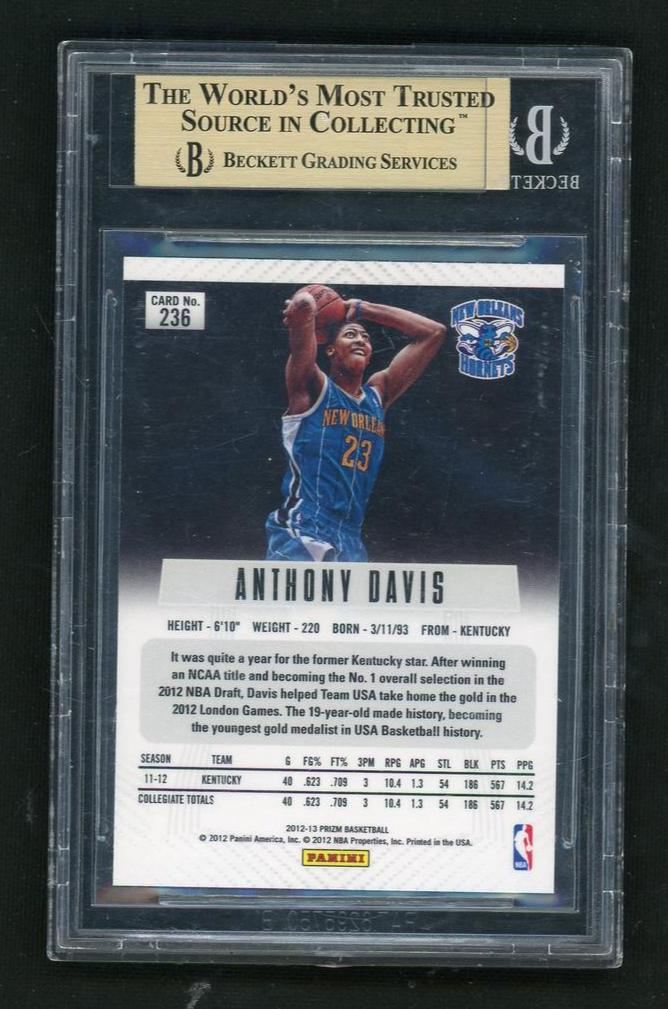 2012 Panini Prizm 236 Anthony Davis Rookie Beckett 9.5 Gem Mint New Orleans - Image 2