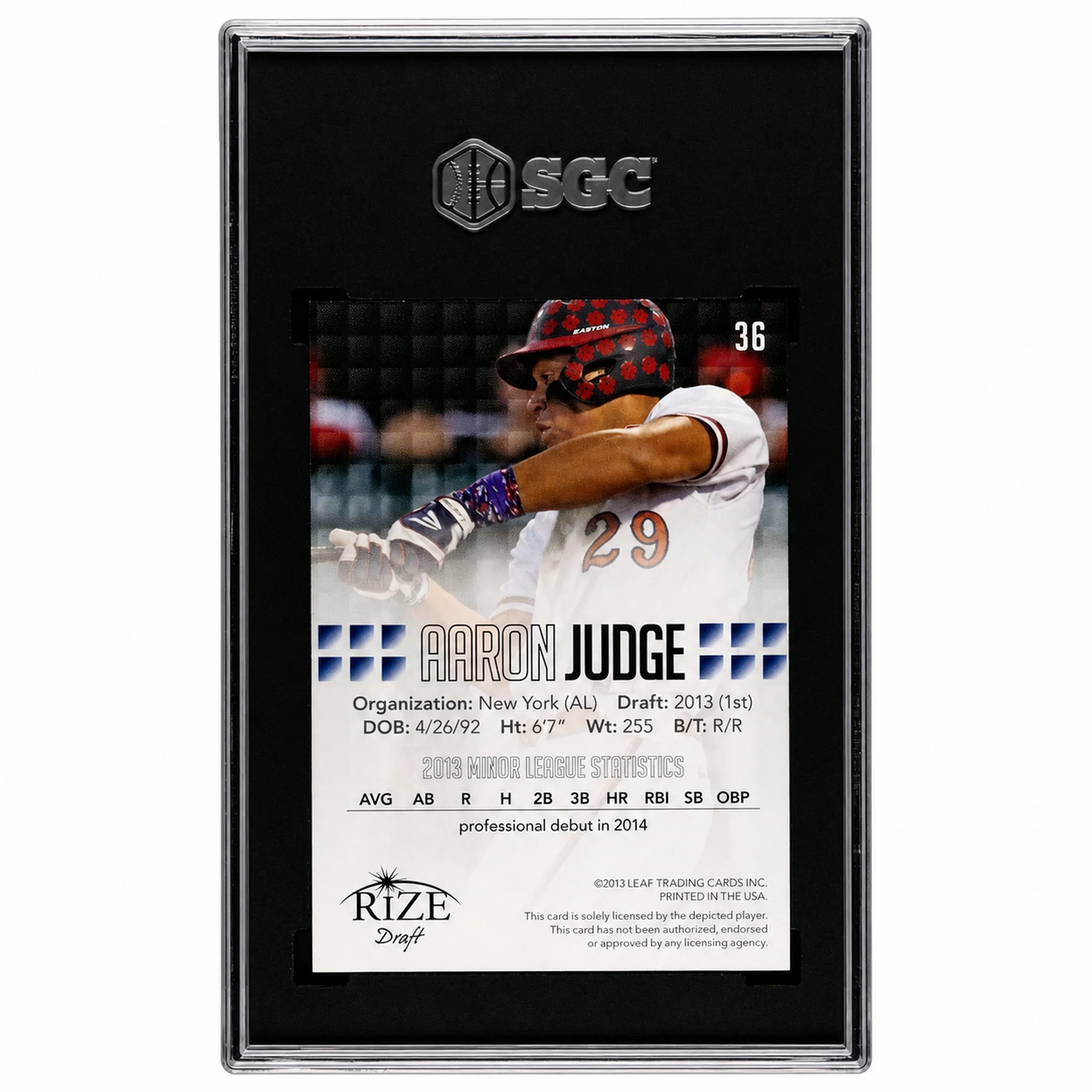 2013 Rize #36 Aaron Judge Draft SGC 10 - Image 2