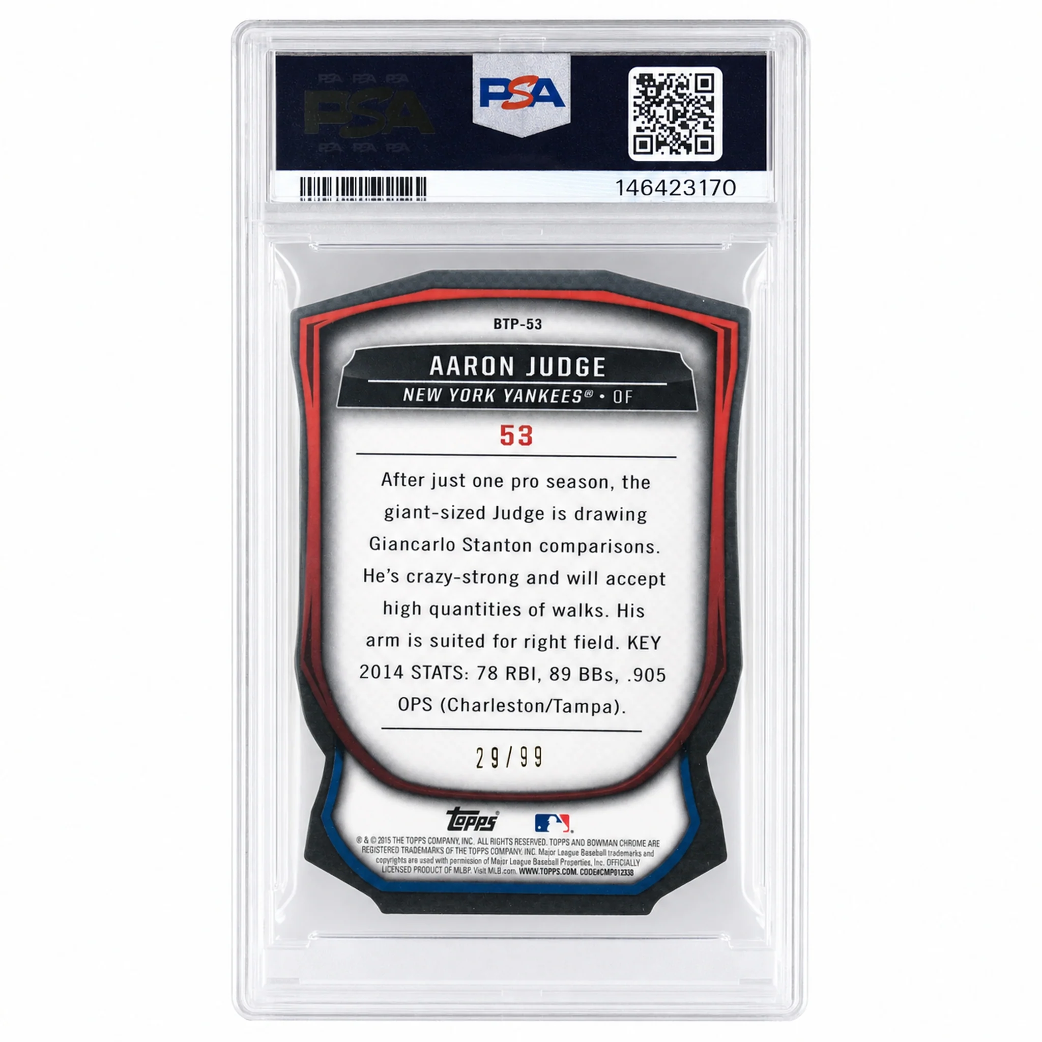 2015 Bowman Scout's Top 100 Die-Cut Aaron Judge #BTP53 /99 PSA 8 - Image 2