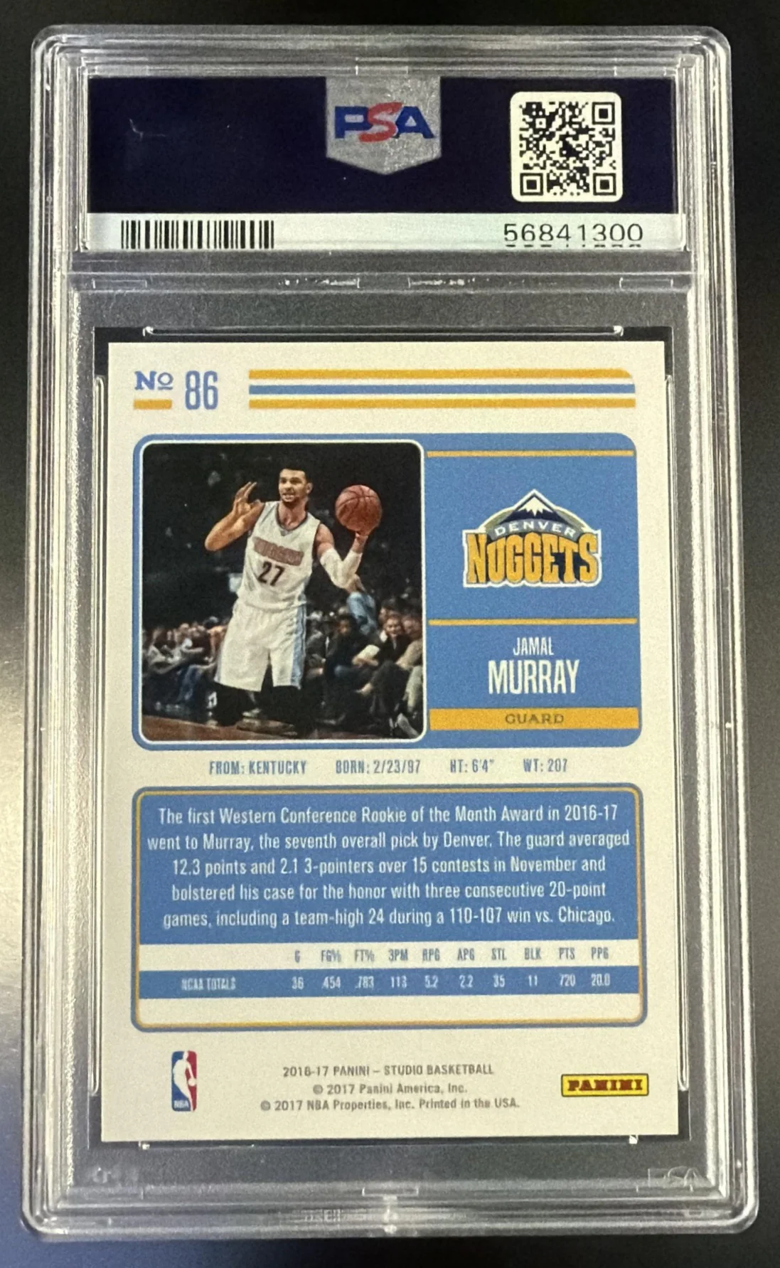 2016 Panini Studio Jamal Murray #86 PSA 10 - Image 2