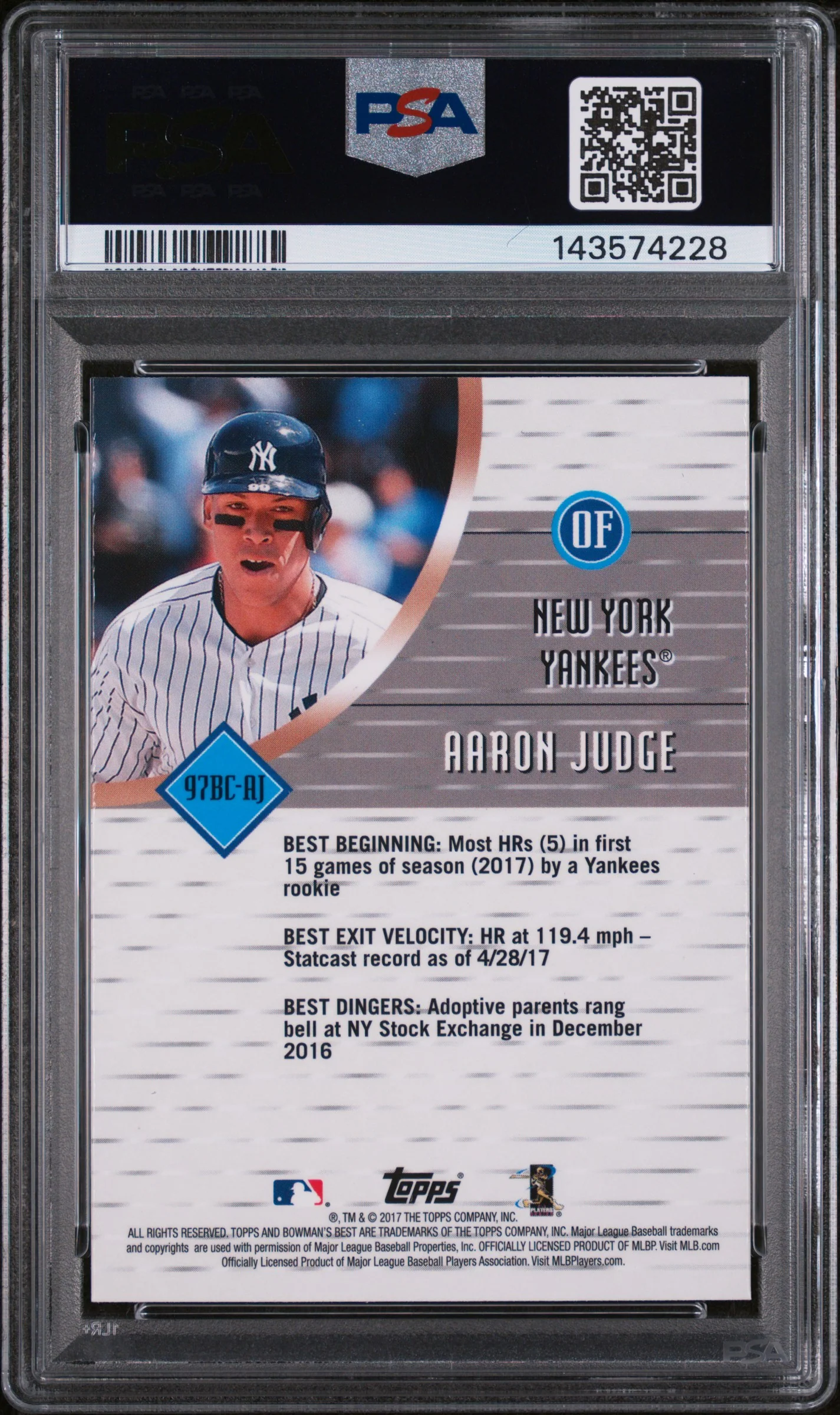 2017 Bowman's Best '97 Best Cuts Aaron Judge #97BC-AJ PSA 10 - Image 2