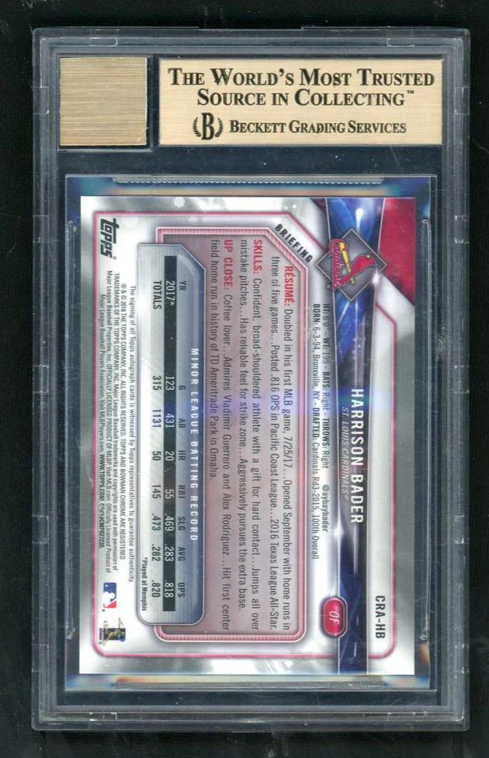 2018 Bowman Chrome Rookie Autograph Atomic Refractor Harrison Bader #CRAHB /100 BGS 9.5 - Image 2
