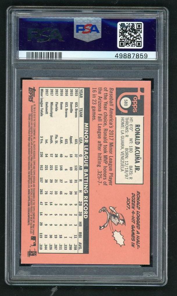 2018 Topps Heritage Ronald Acuna Jr. #580 PSA 9 - Image 2