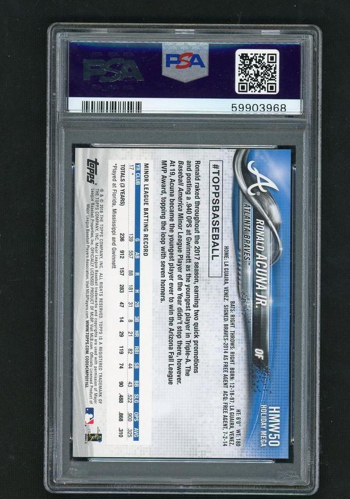 2018 Topps Holiday Ronald Acuna Jr #HMW50 PSA 10 - Image 2