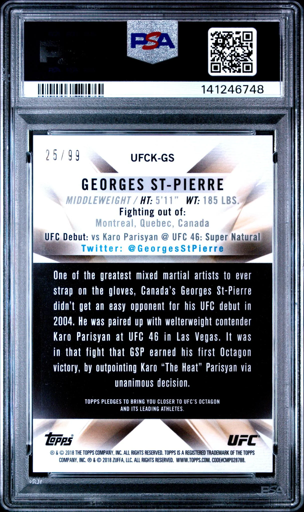 2018 Topps UFC Chrome UFC Knockout Chrome Wave Georges St-Pierre #GS /99 PSA 10 - Image 2