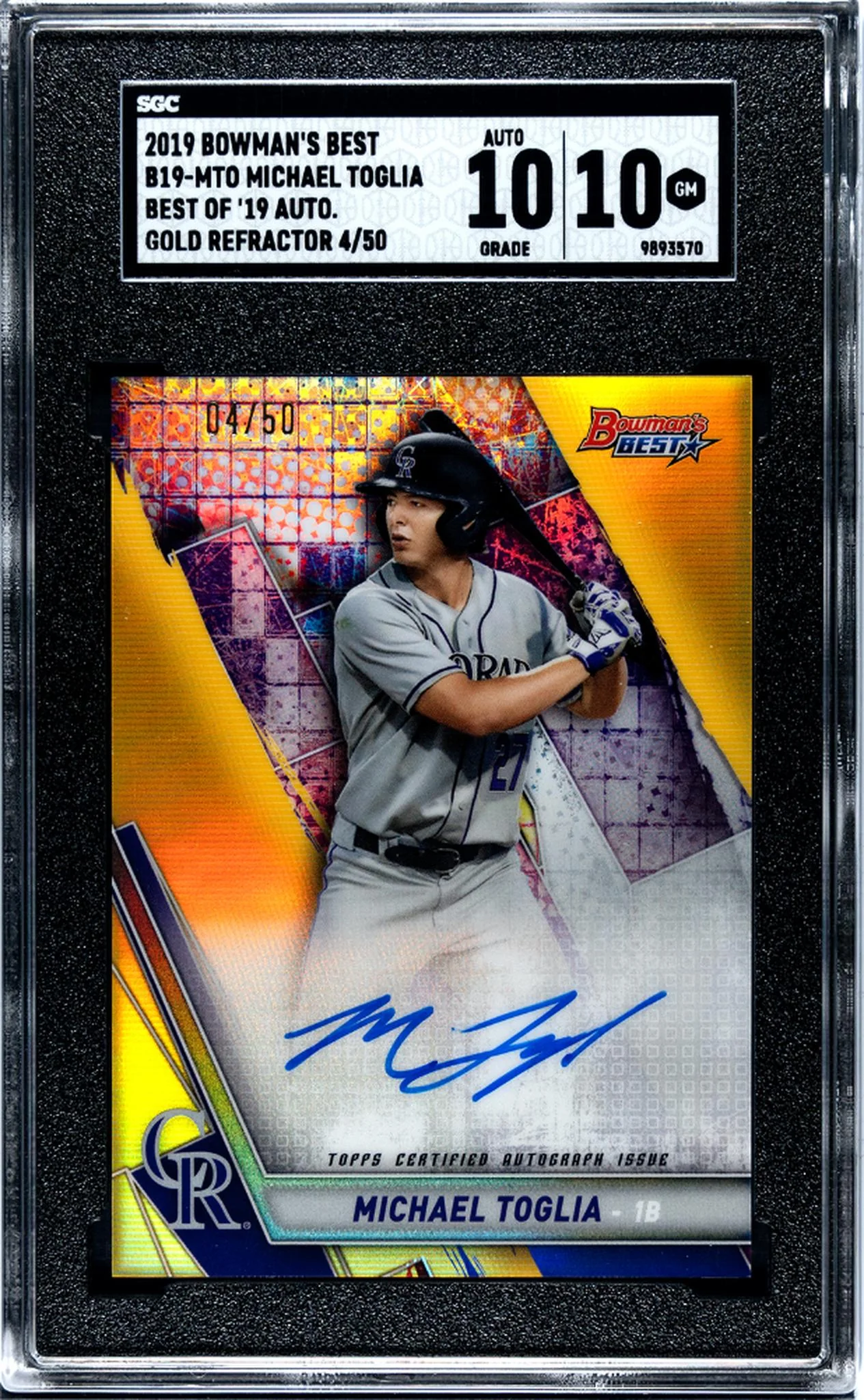 2019 Bowman's Best #B19-MTO Michael Toglia Best Of '19 Auto. Gold Refractor /50 SGC 10