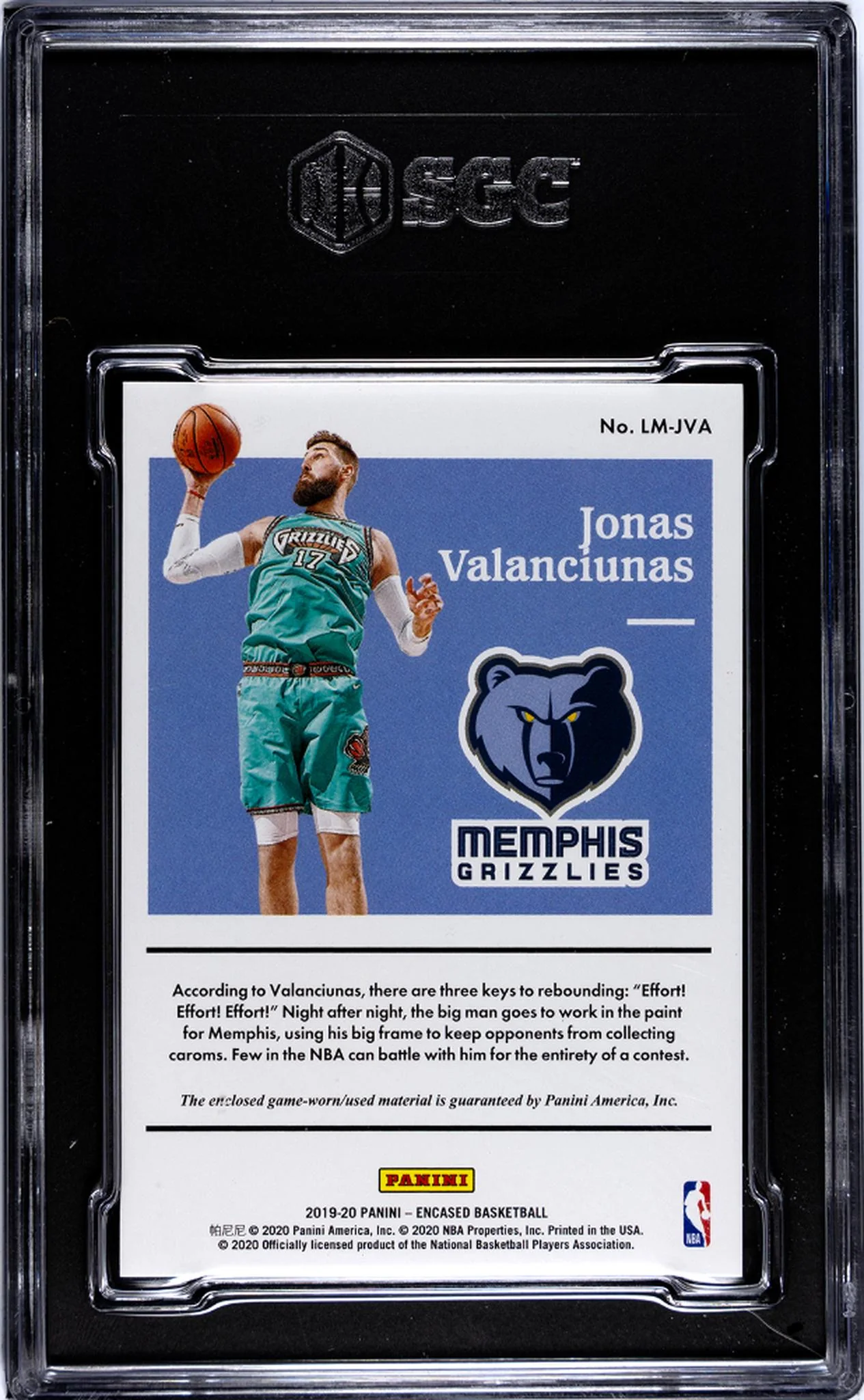 2019 Encased #LM-JVA Jonas Valanciunas Label Materials /199 SGC 8.5 - Image 2