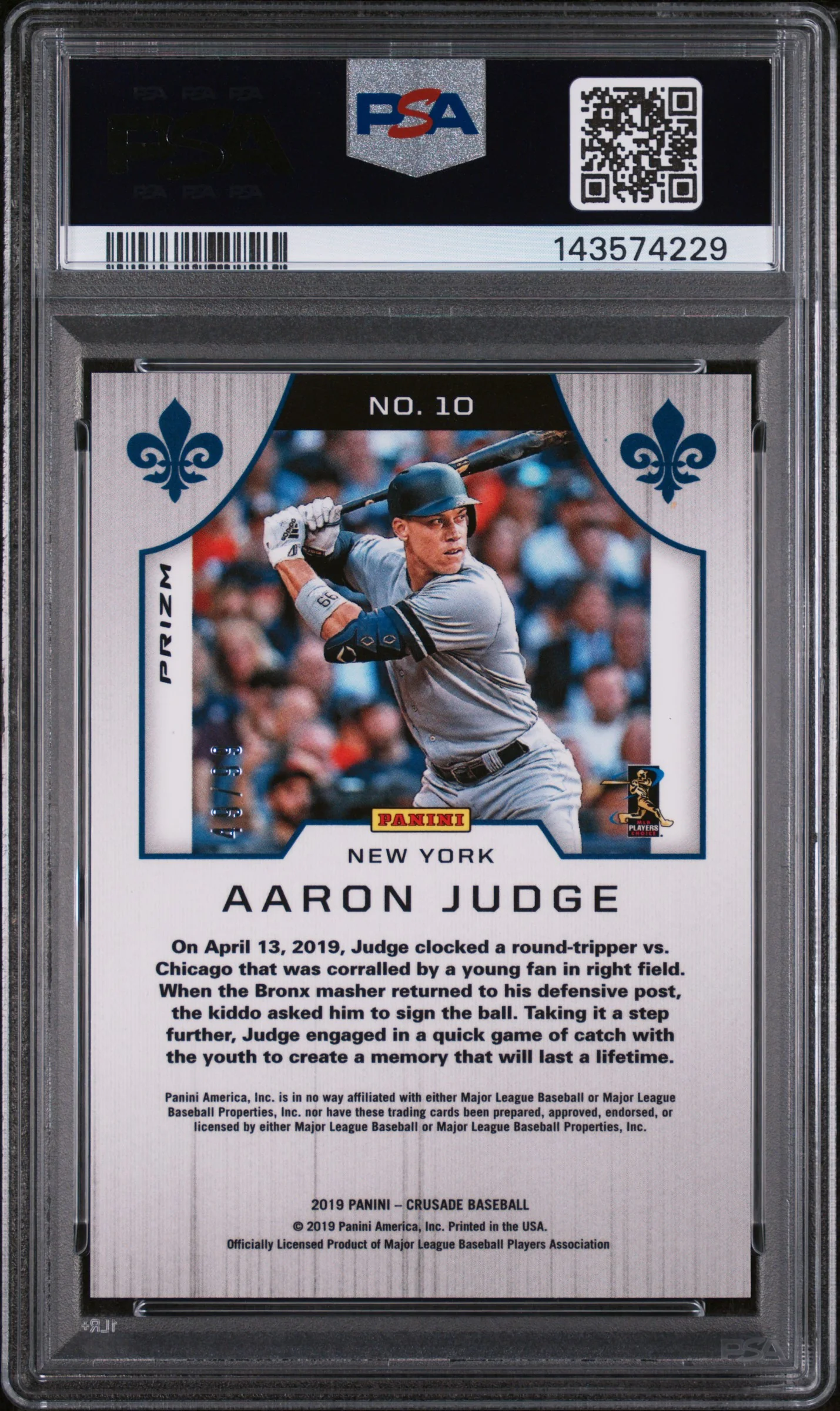 2019 Panini Crusade Blue Ice Aaron Judge #10 /99 PSA 10 - Image 2