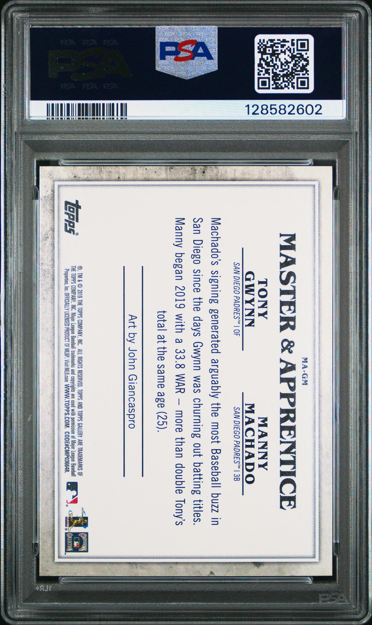 2019 Topps Gallery Master & Apprentice Manny Machado/Tony Gwynn #MAGM PSA 10 - Image 2