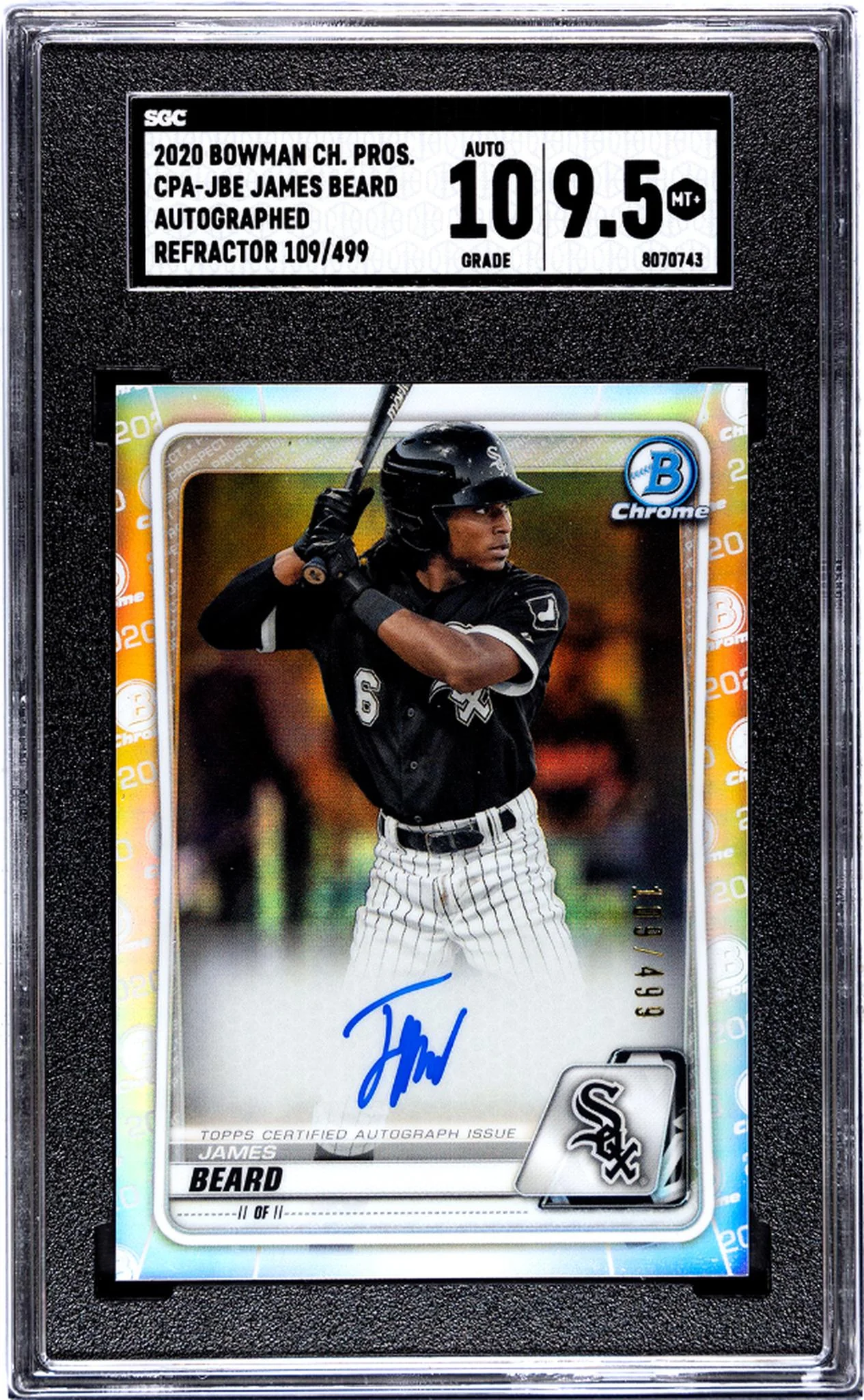 2020 Bowman Chrome Refractor James Beard #CPA-JBE Auto /499 SGC 9.5 Auto 10