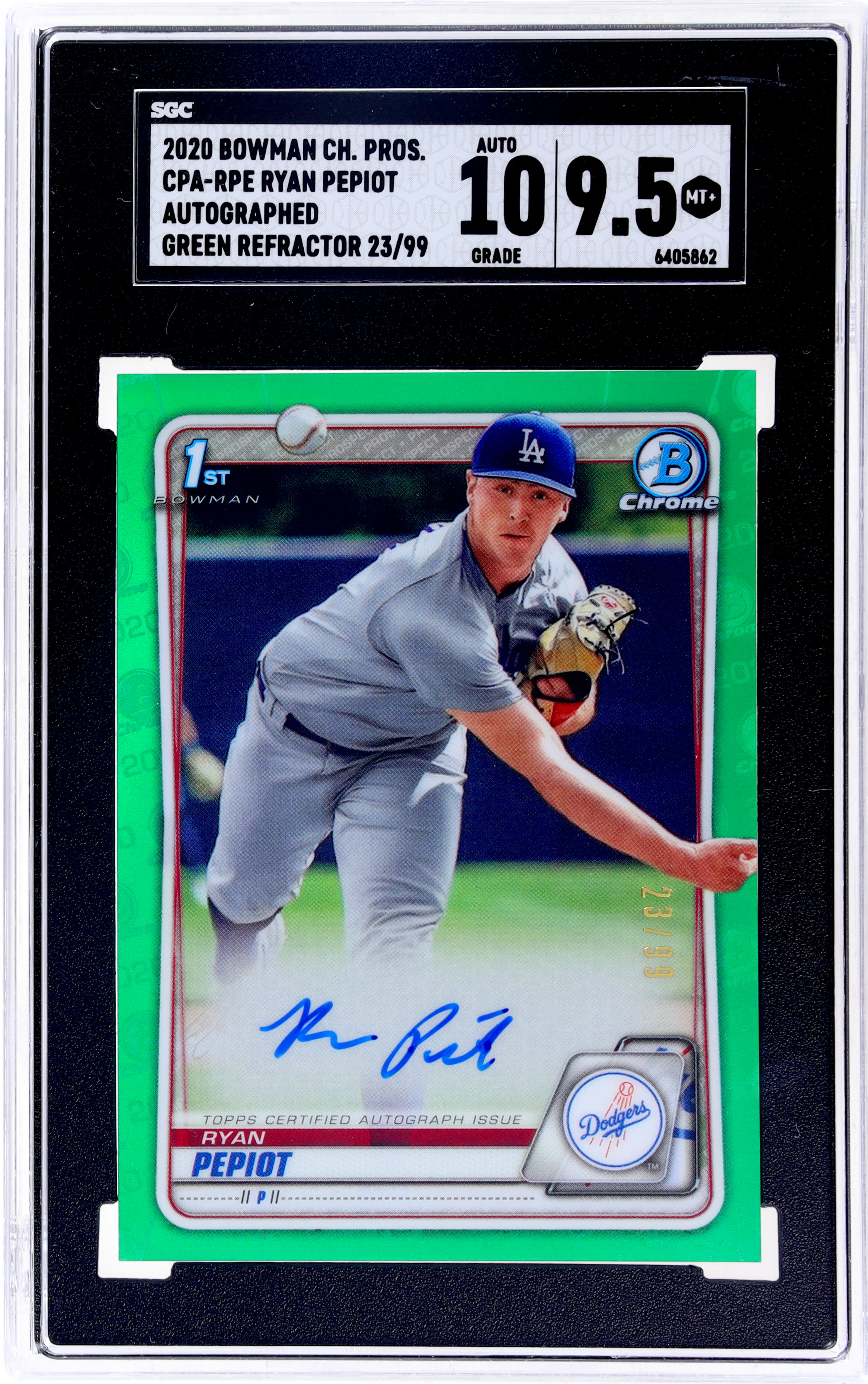 2020 Bowman Chrome Ryan Pepiot #CPA-RPE 23/99 SGC 9.5 Auto